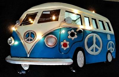 Dekoratif Işıklı ve Aynalı Metal Volkswagen Bus Duvar Panosu