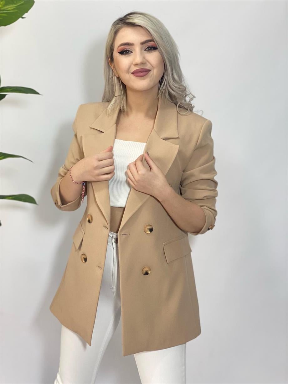 Ahşap Düğme Detaylı Blazer Ceket 