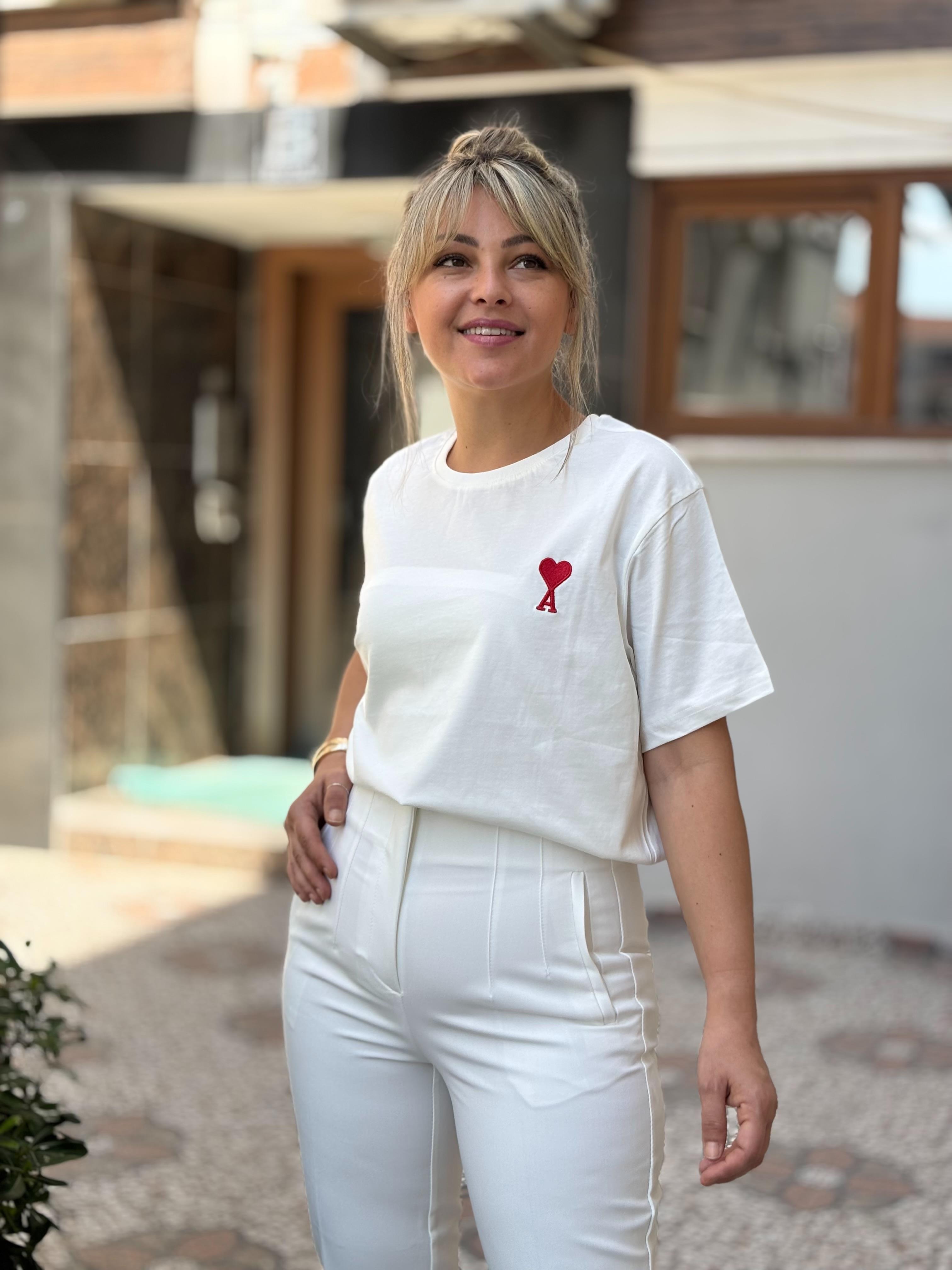 Ami Bisiklet Yaka Tişört Beyaz