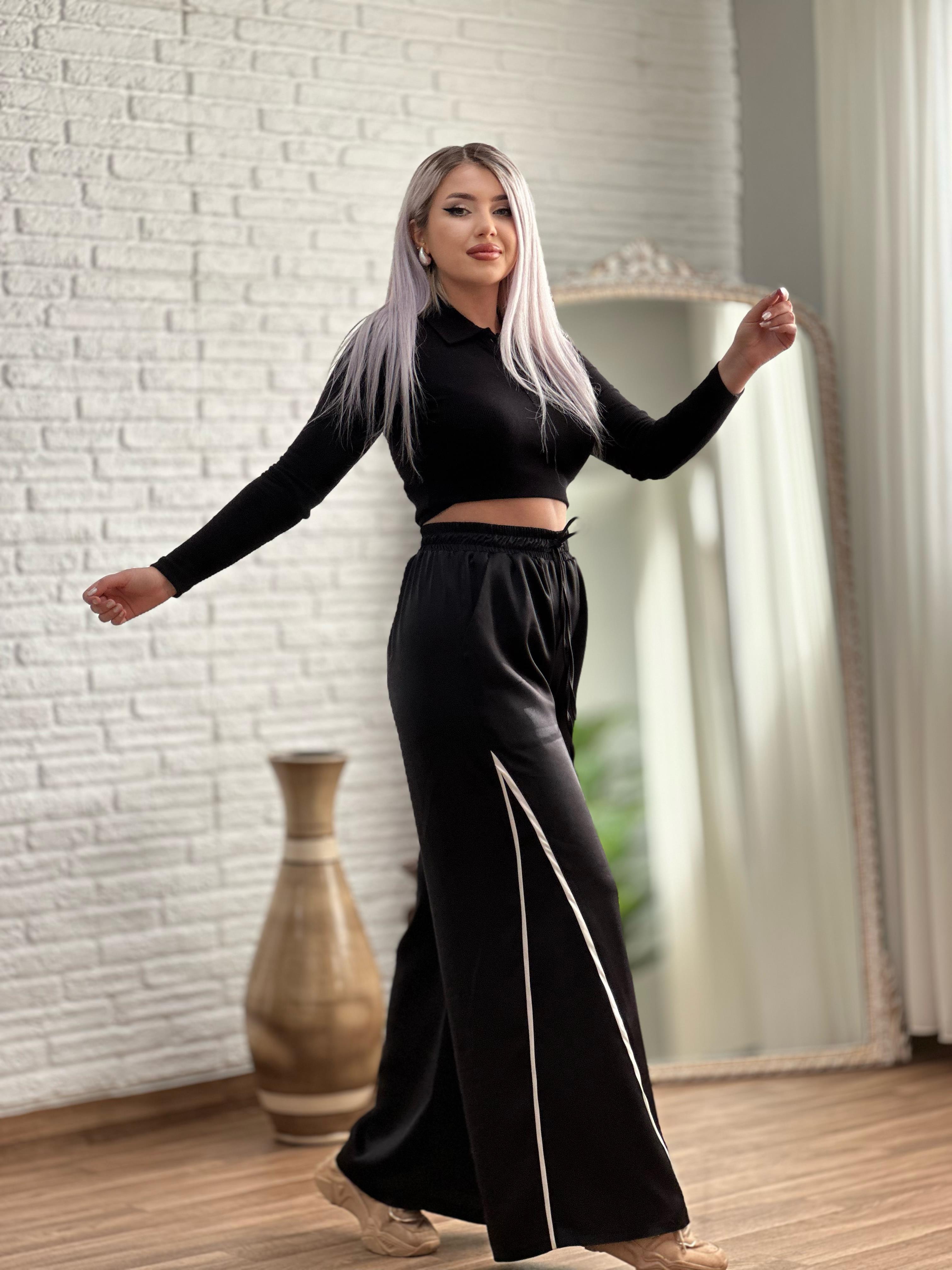 Beli Lastikli Pamuk Saten Şeritli Pantolon 