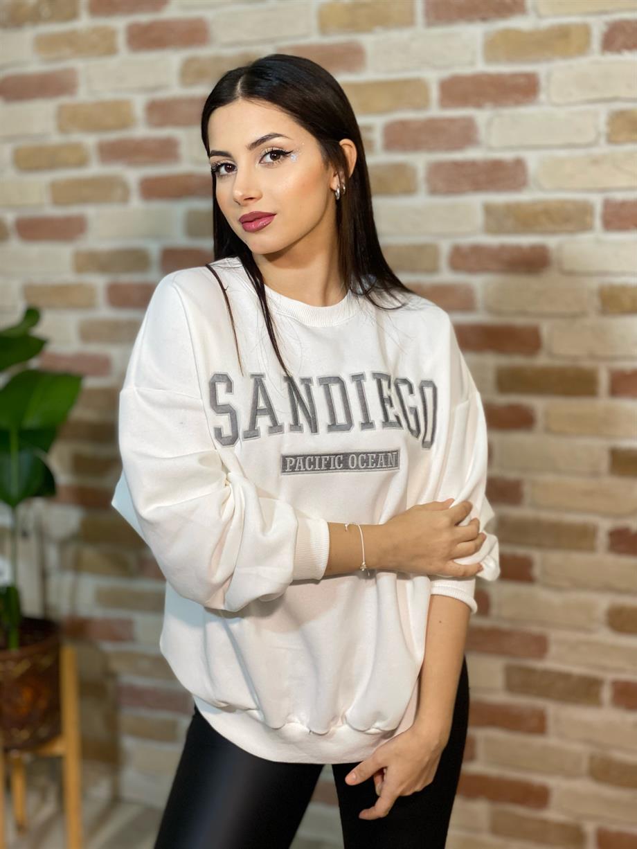 Beyaz Sandiego Pamuklu Sweat 