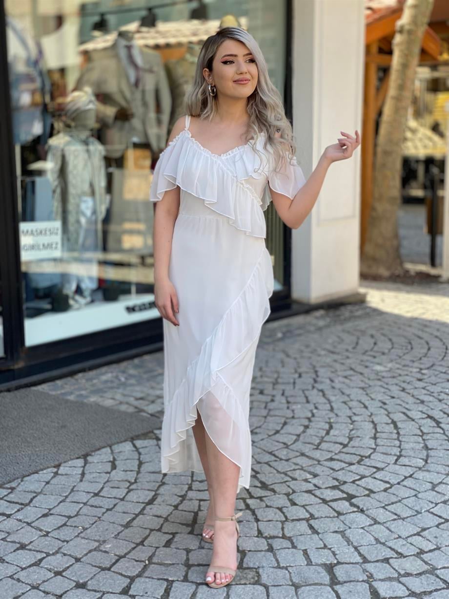 Beyaz Şifon Elbise