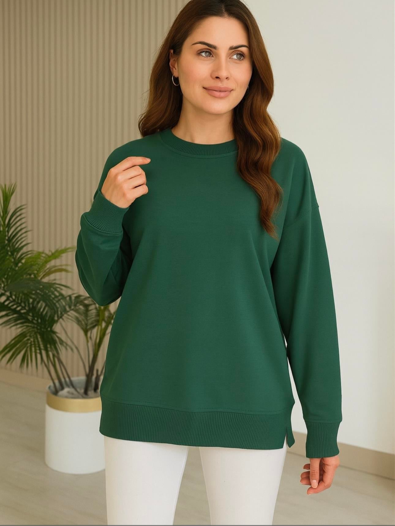 Bisiklet Yaka 2 İplik Sweat Yeşil