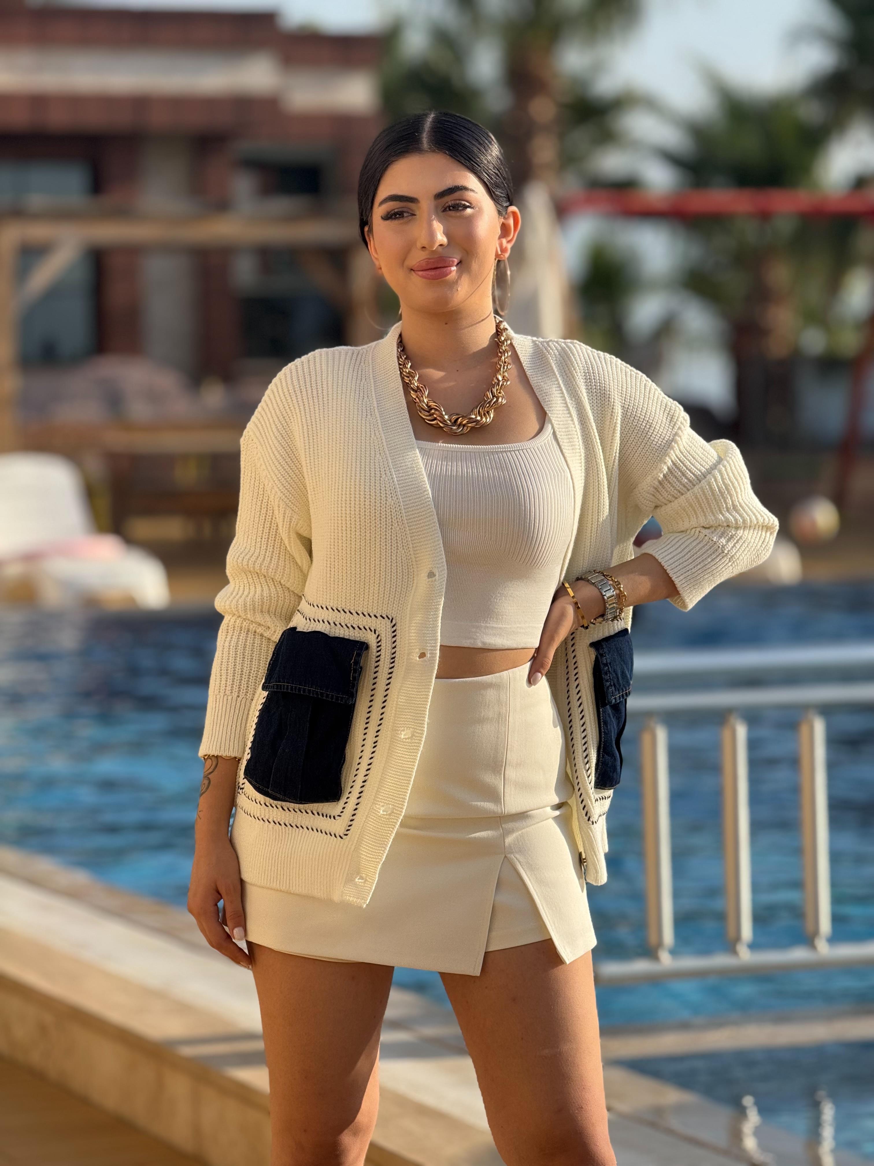 Cep Detayı Jean Ekru Hırka