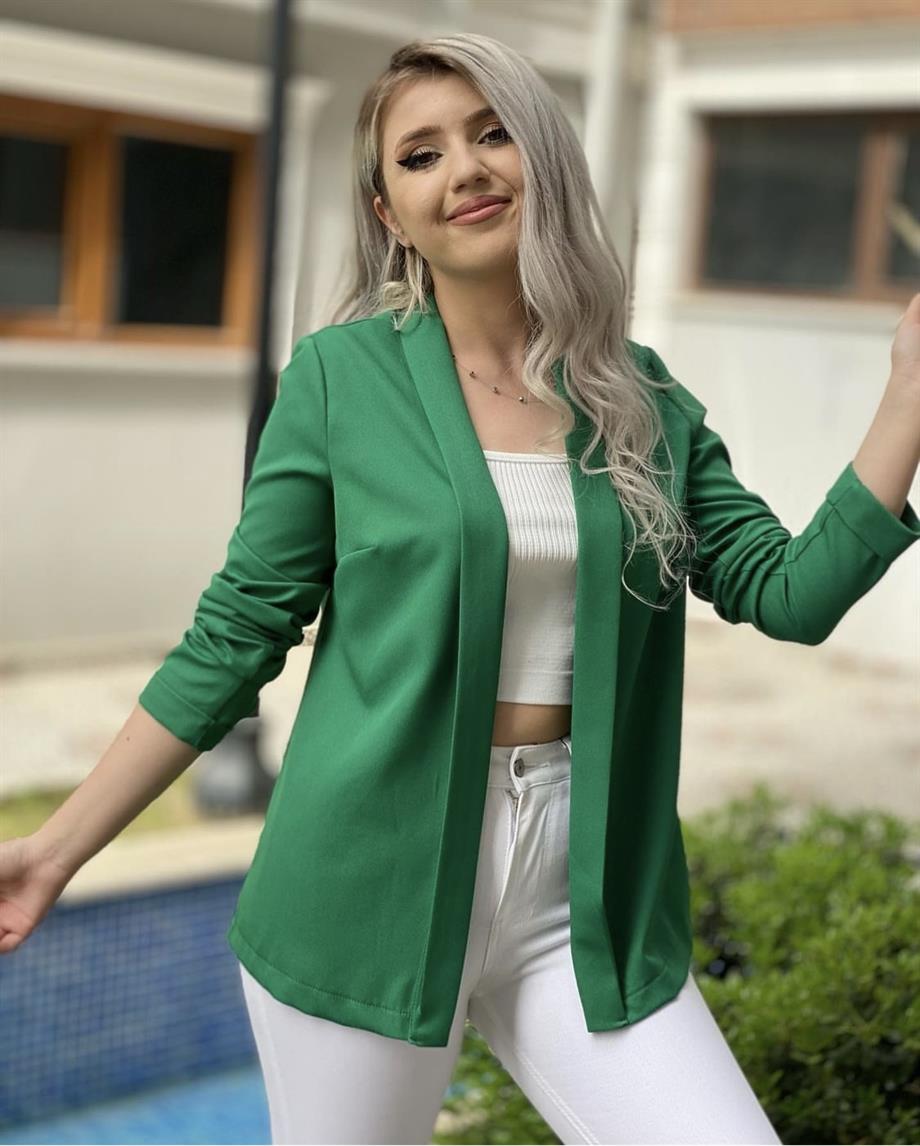 Crep Kumaş Yeşil Ceket 