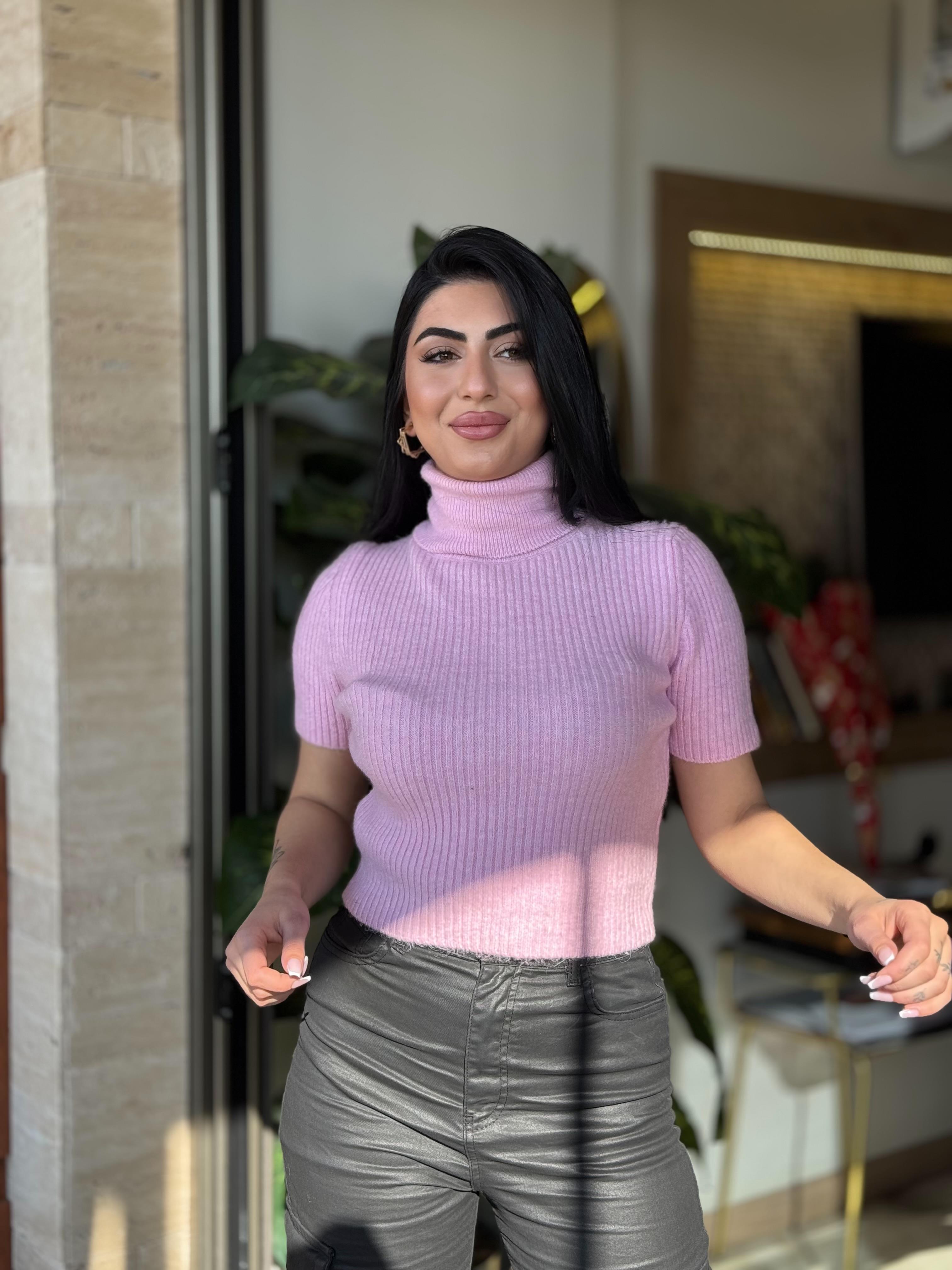 Dilvin Pembe Balıkçı Yaka Kısa Crop 