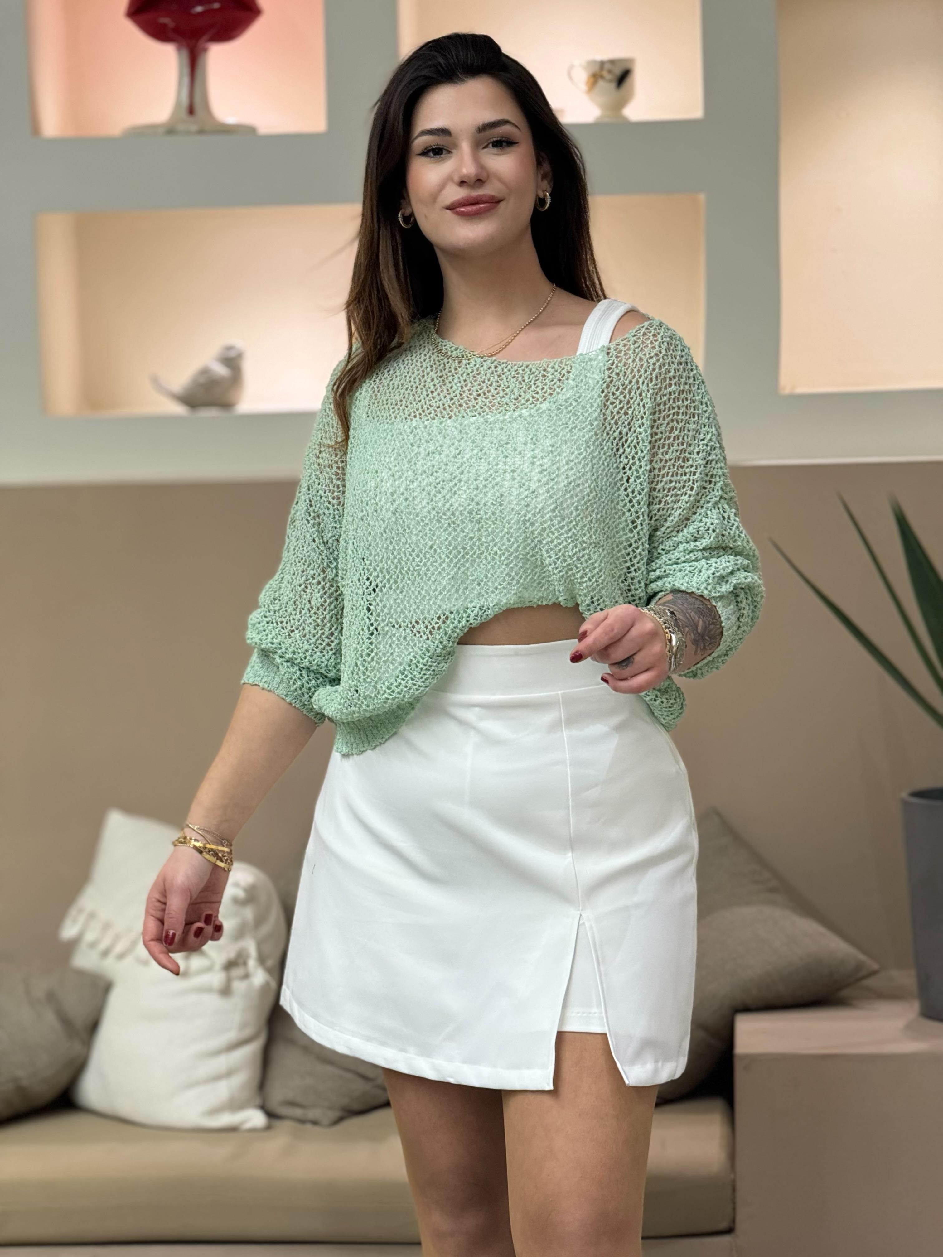 Düşük Omuz Ajurlu Bluz Mint 