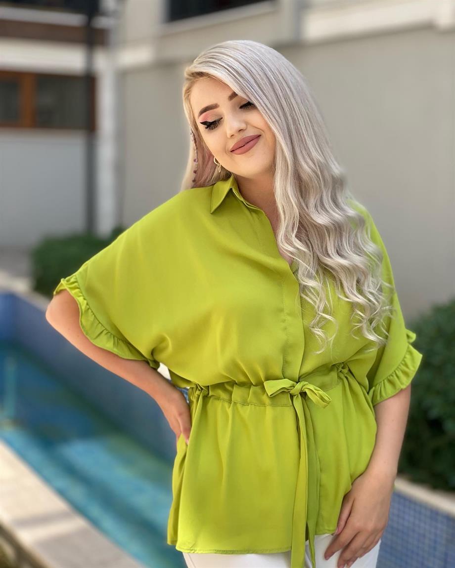 Fıstık Yeşili Bel Bağlamalı Gömlek 