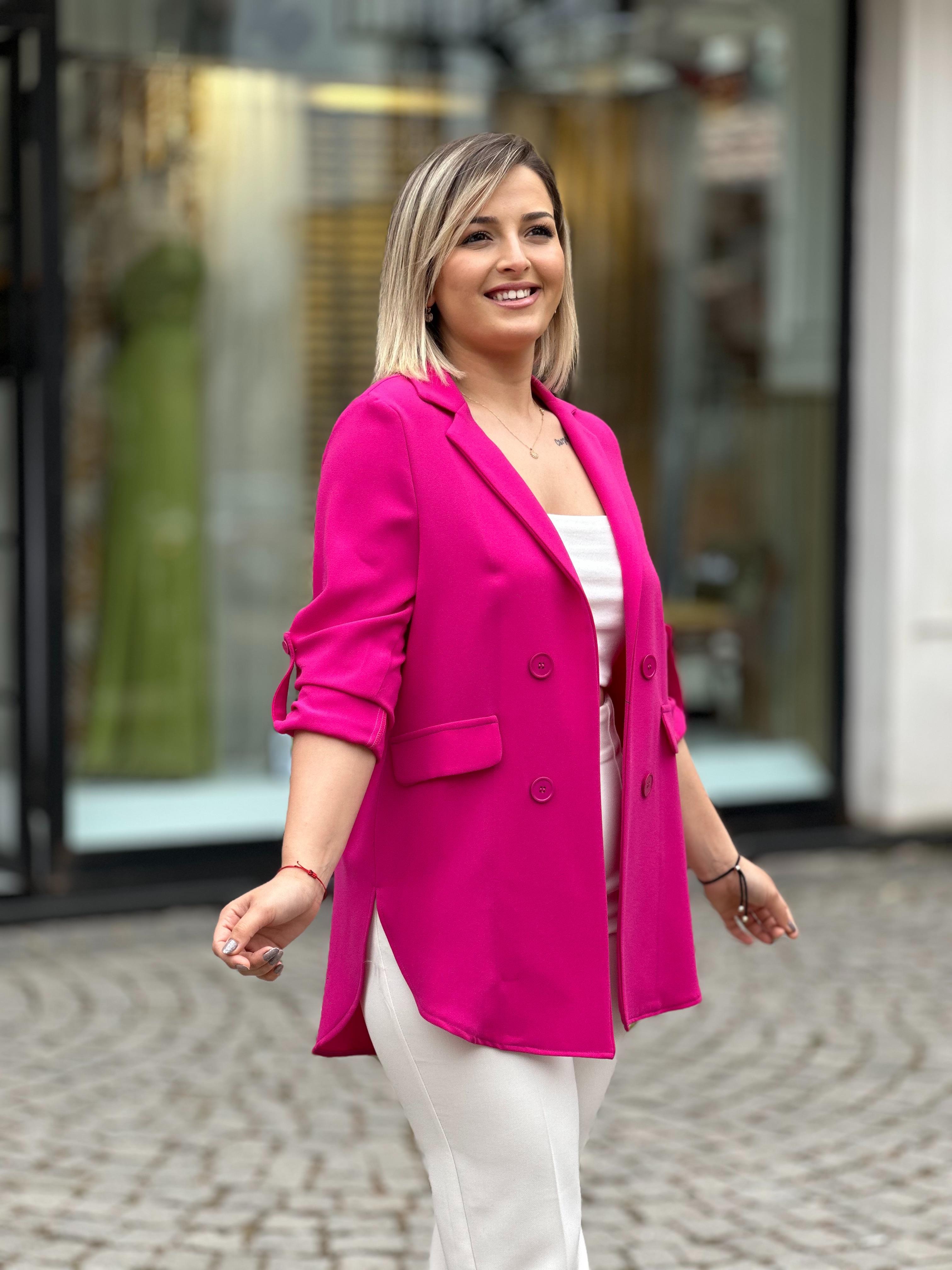 Fuşya Crep Kumaş Ceket