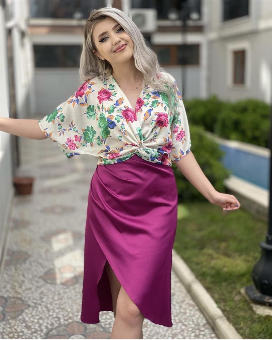Fuşya Kapaklı Saten Etek 