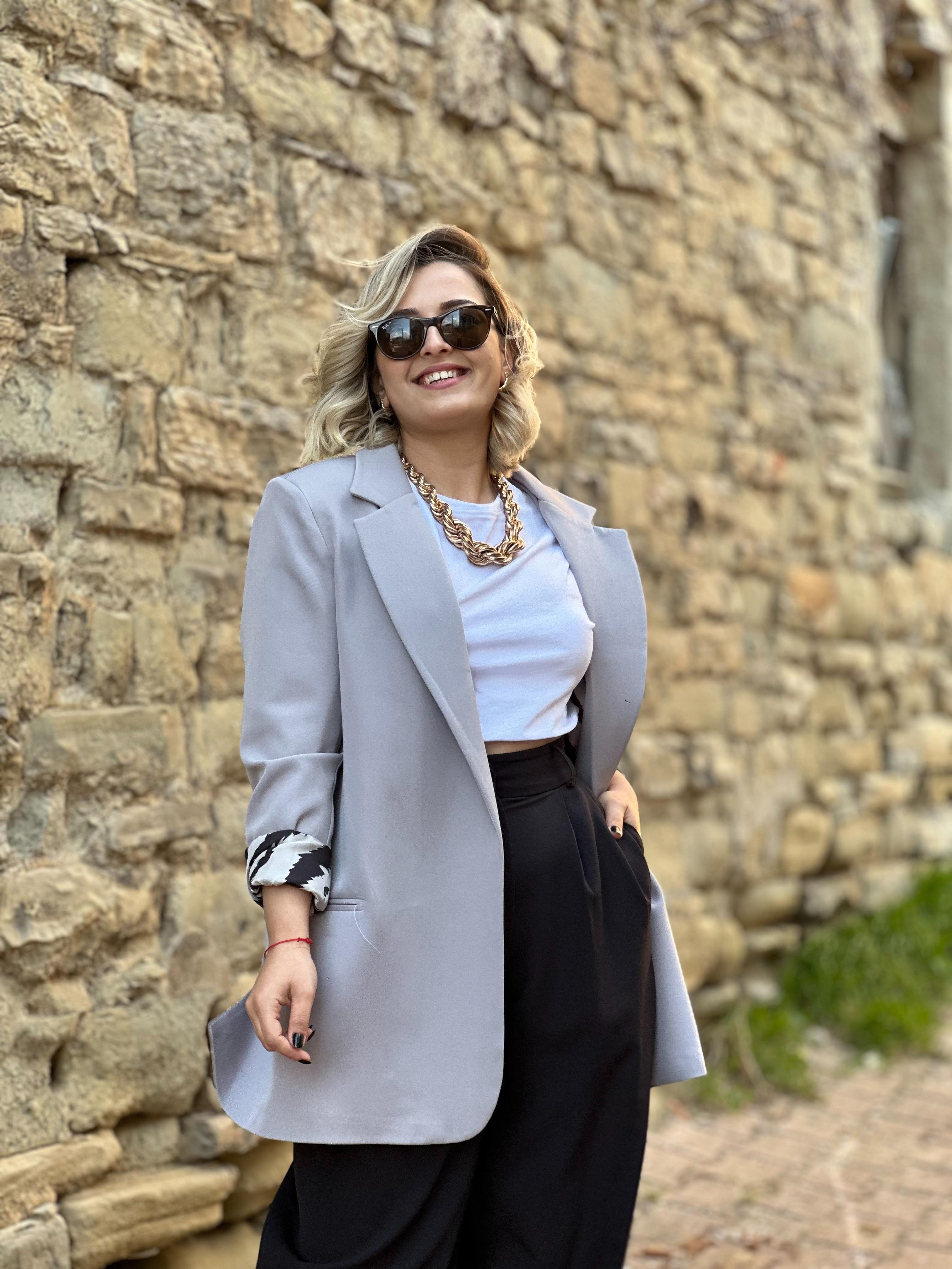 Gri Çift Yırtmaçlı Blazer Ceket