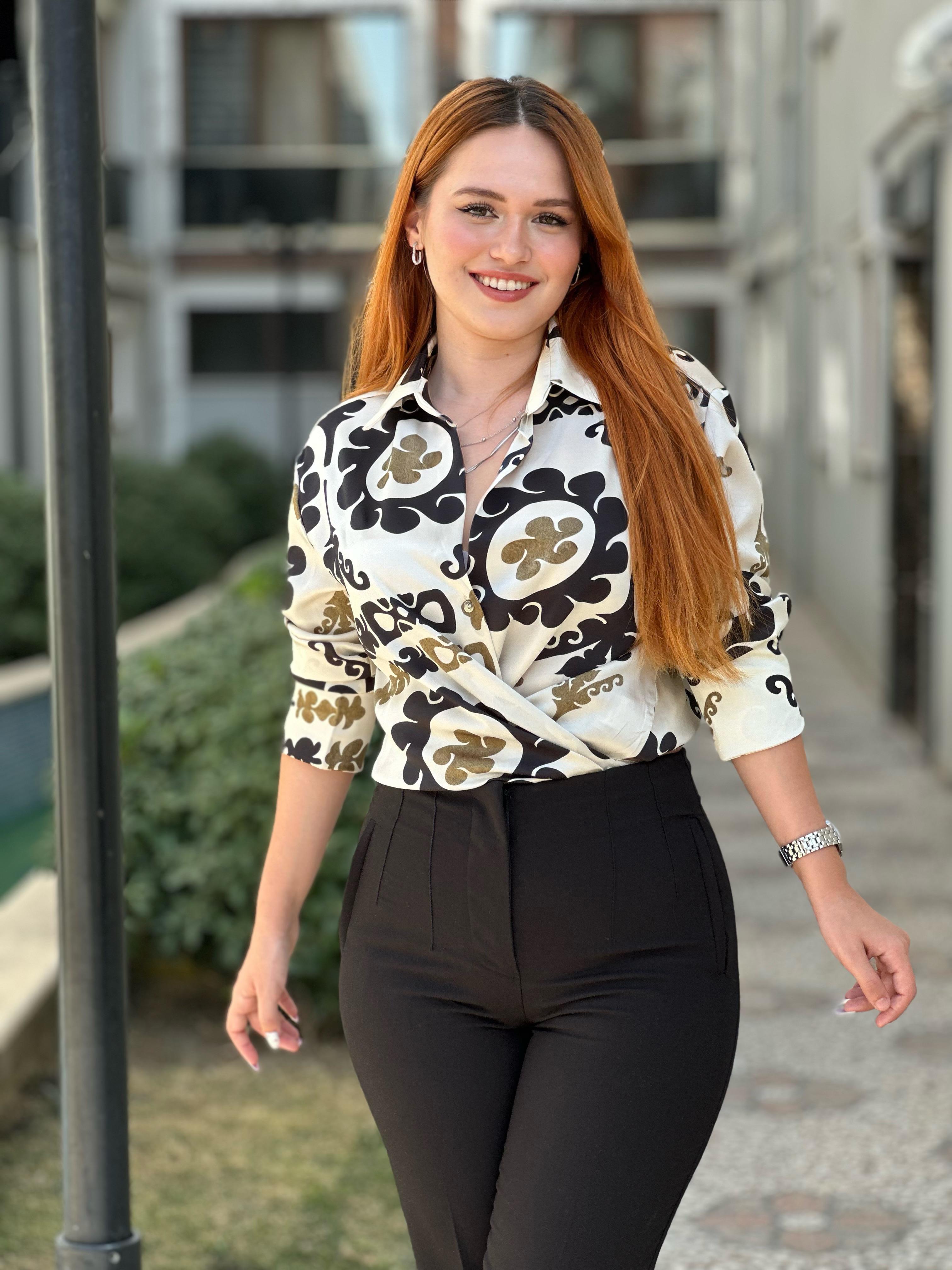 İpek Saten Desenli Gömlek 