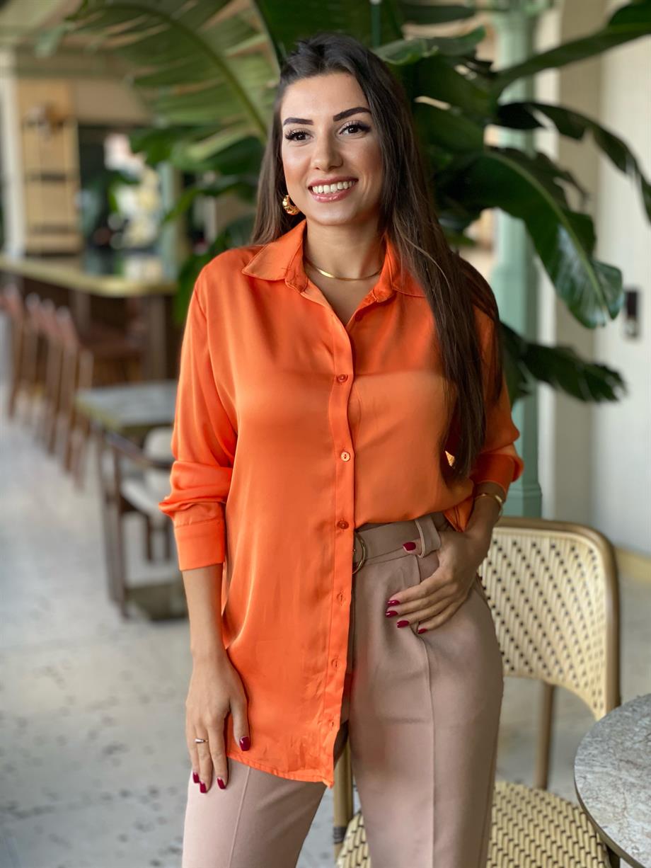 İpek Saten Turuncu Gömlek 