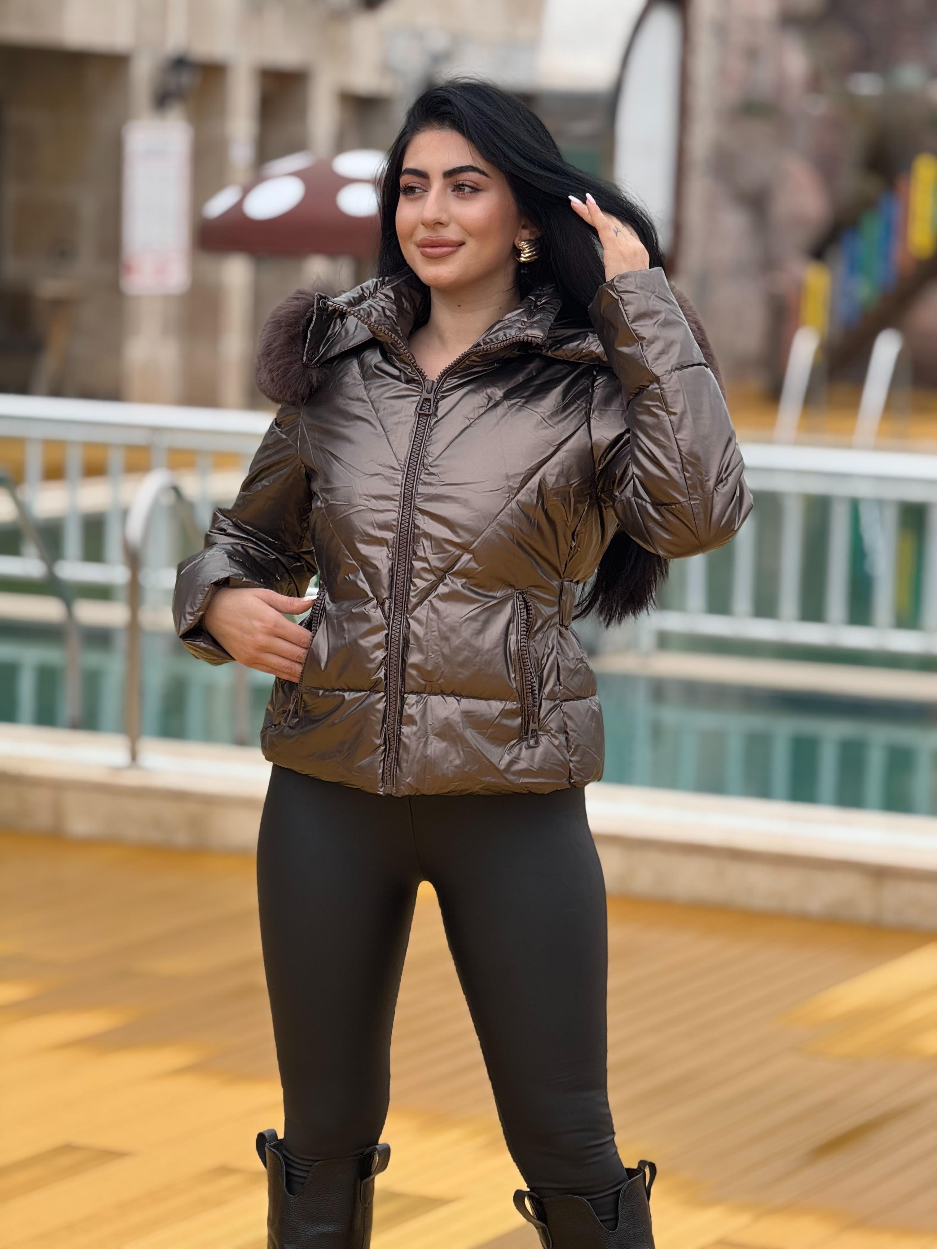 İthal Kürk Detaylı Kahve Mont