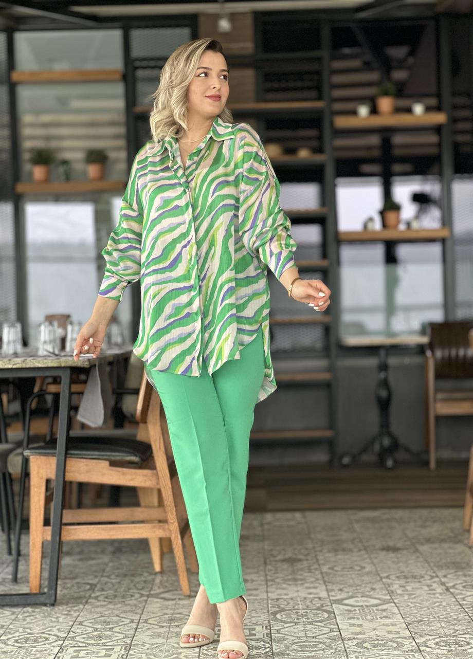 Karol Önü Pensli Pantalon Yeşil