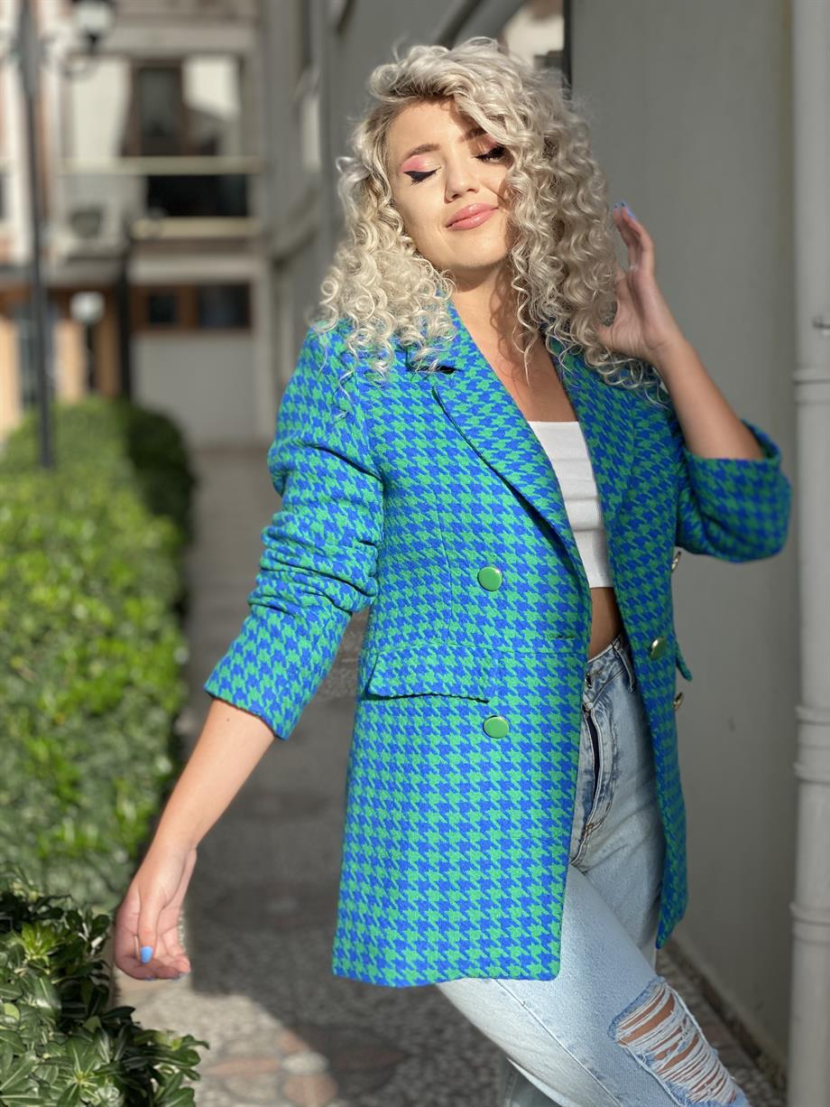 Kazayağı Desen Yün Blazer Ceket