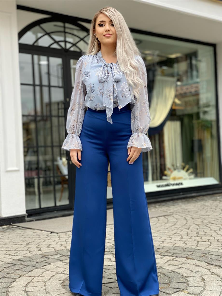 Lacivert Palazzo Crep Pantalon