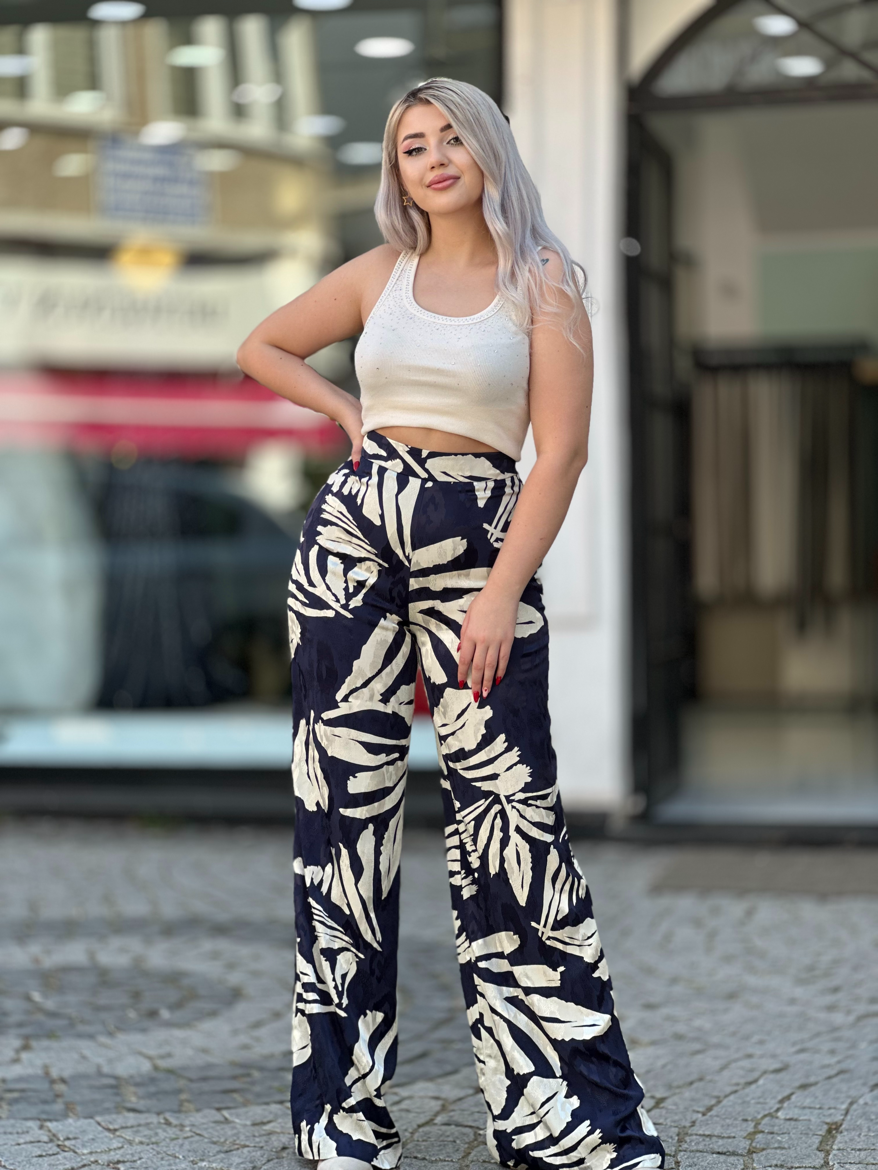 Lacivert Saten Pantalon 