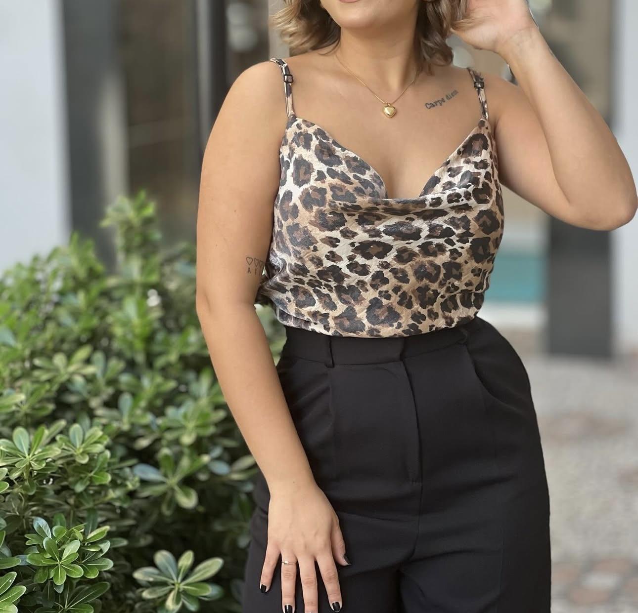 Leopar Saten Bluz