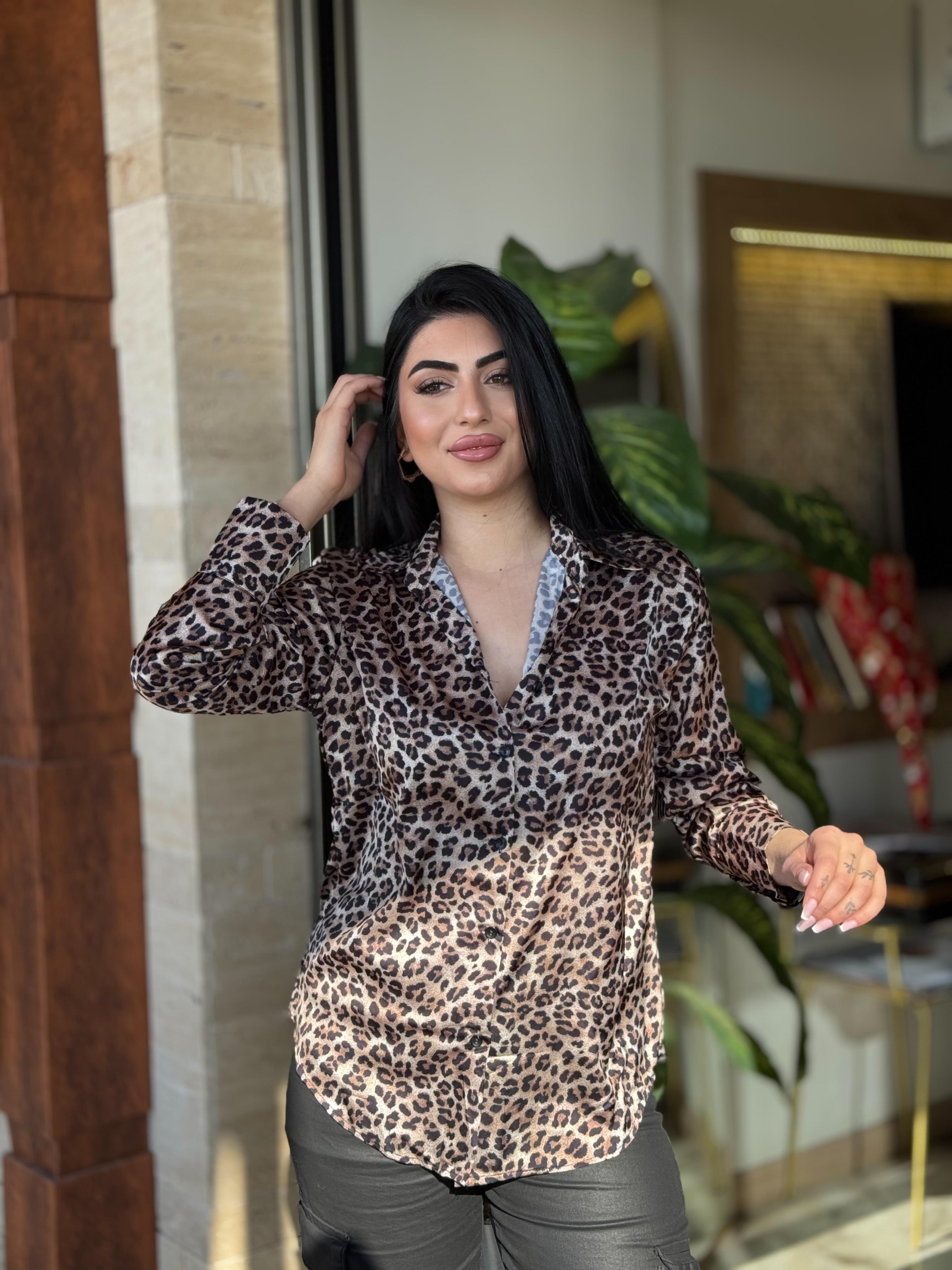Leopar Saten Gömlek 