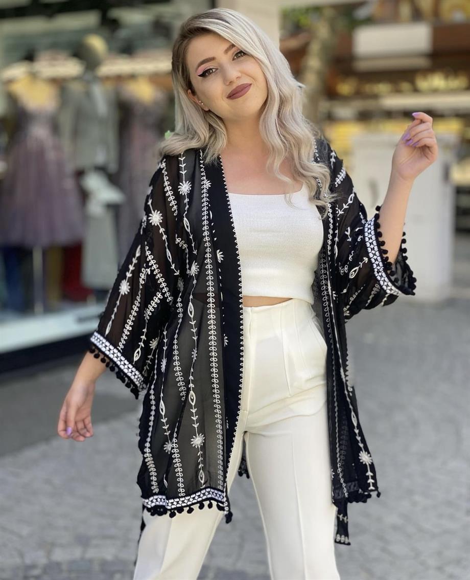 Nakış İşlemeli Kimono Ceket 