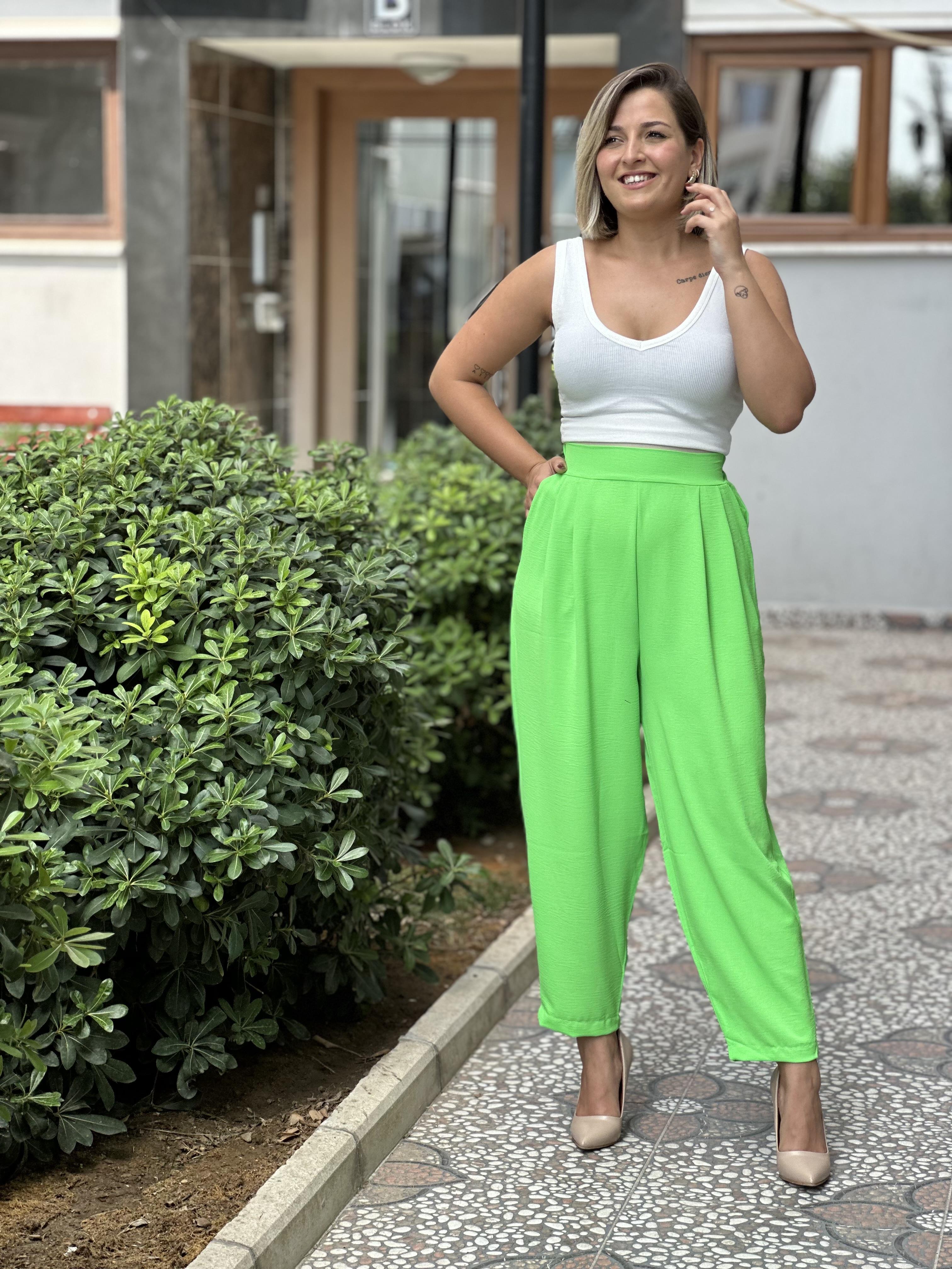 Neon Yeşil Şalvar Pantolon 