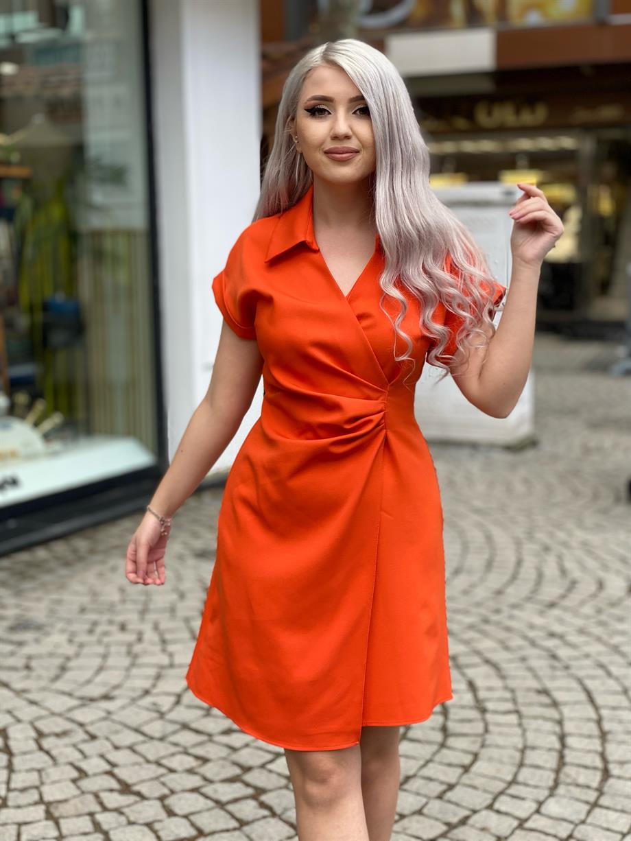 Oranj Duble Kumaş Elbise Drapeli 