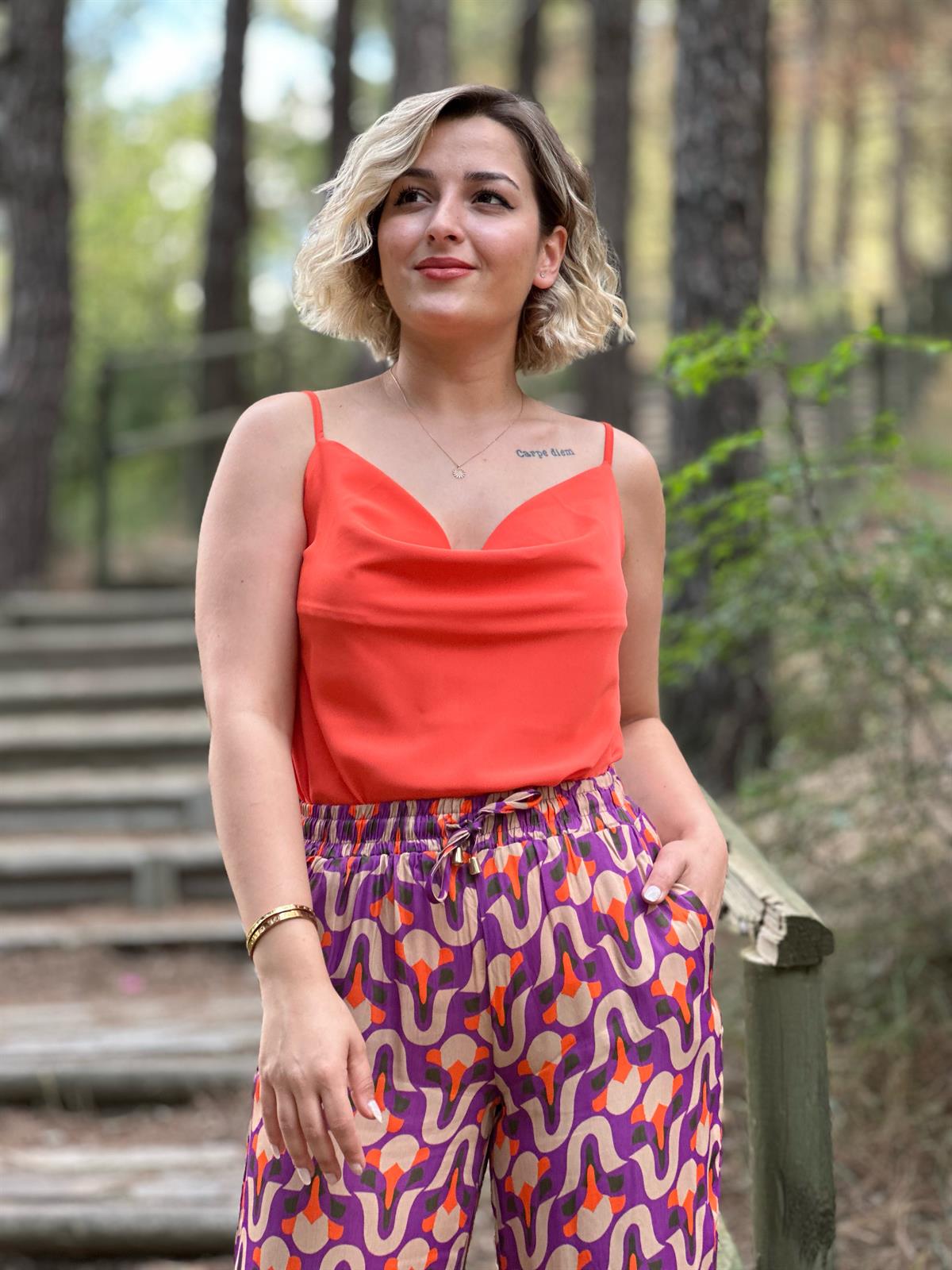 Oranj İp Askılı Saten Atlet