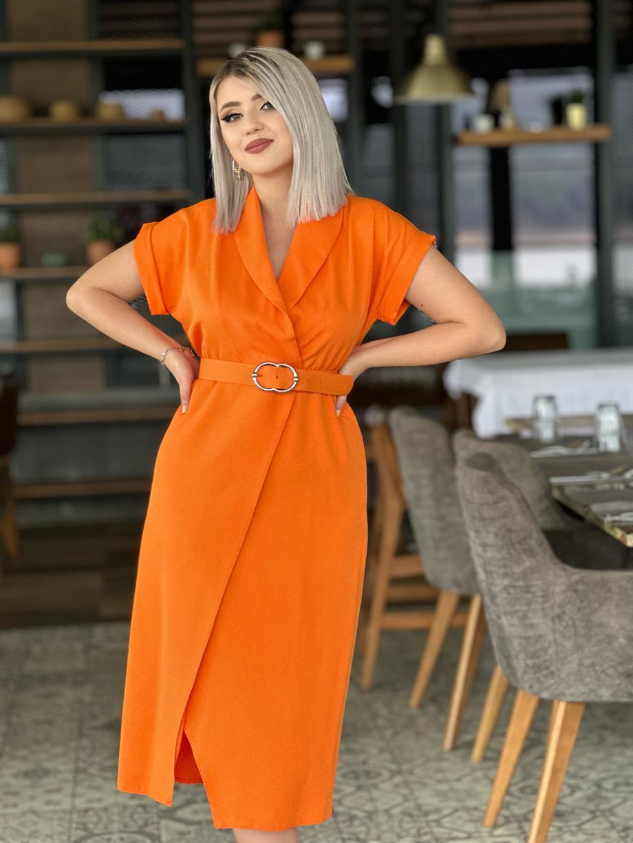 Oranj Kemerli Elbise