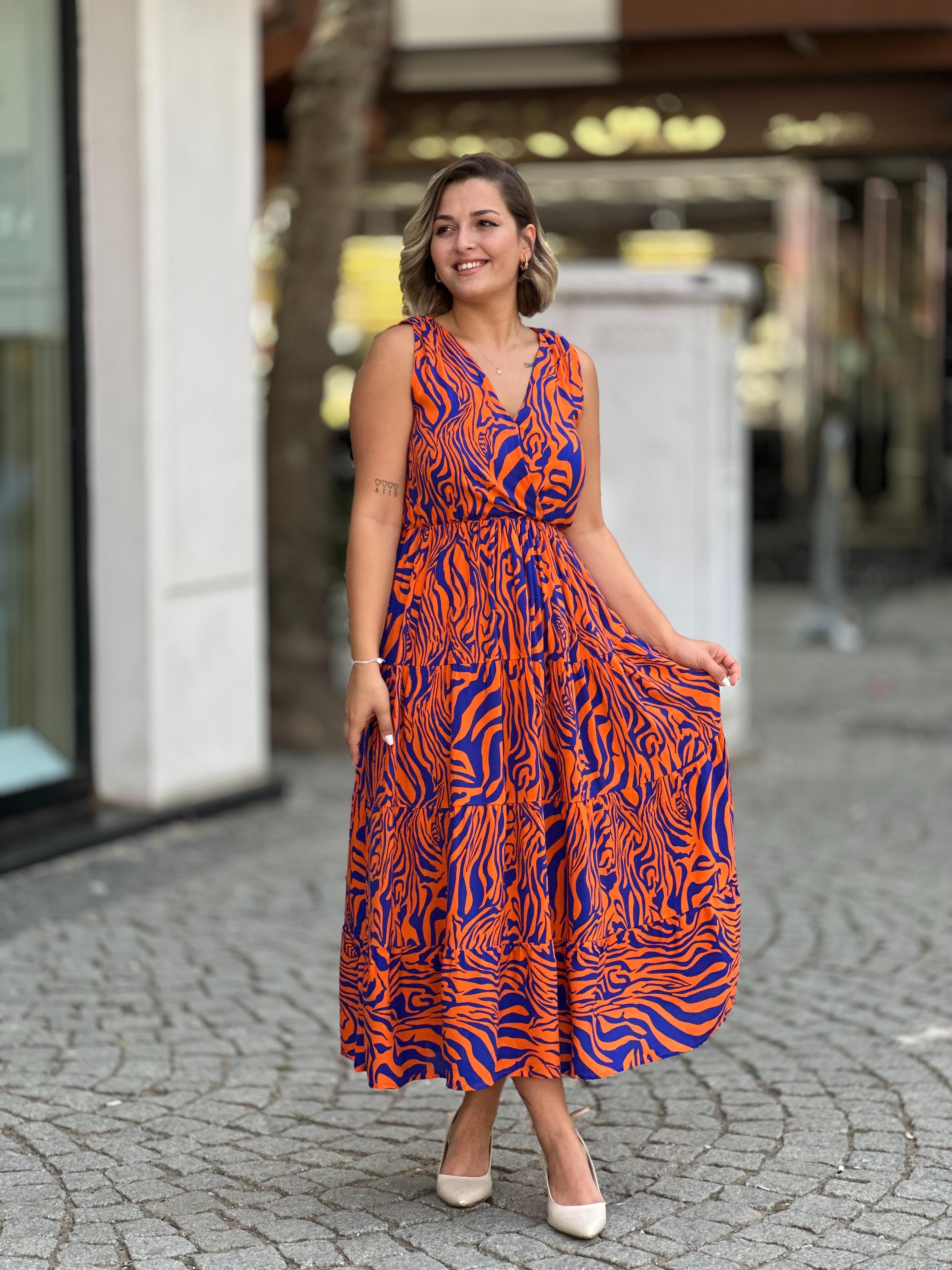 Oranj Kruvaze Yaka Elbise