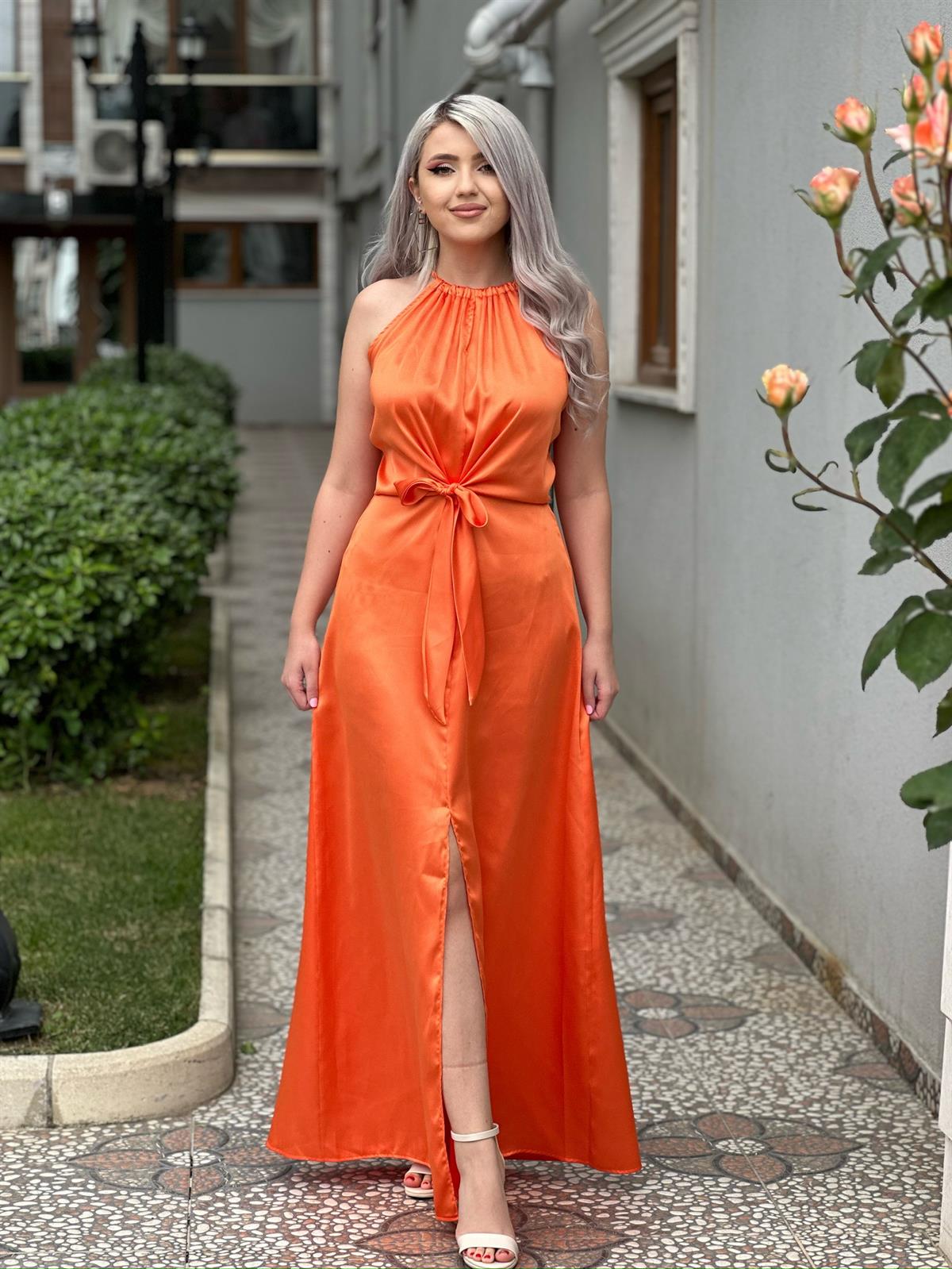 Oranj Tasarım Saten Elbise
