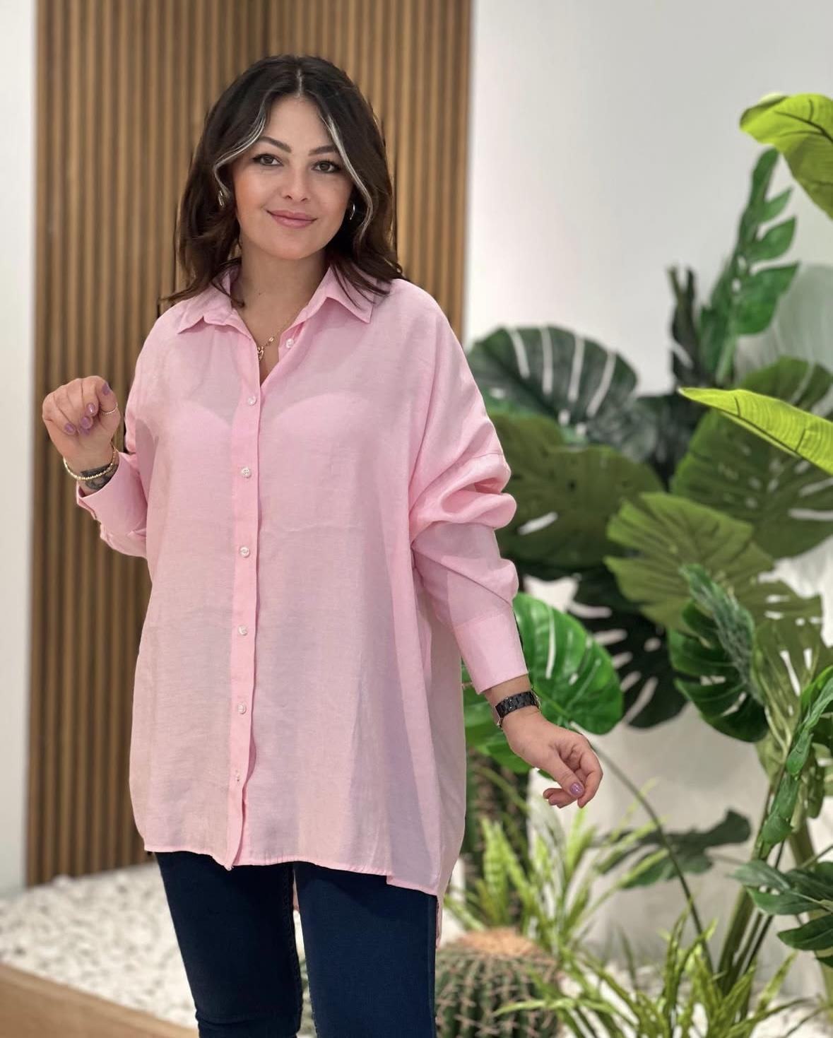 Oversiz Kalıp Pembe Gömlek