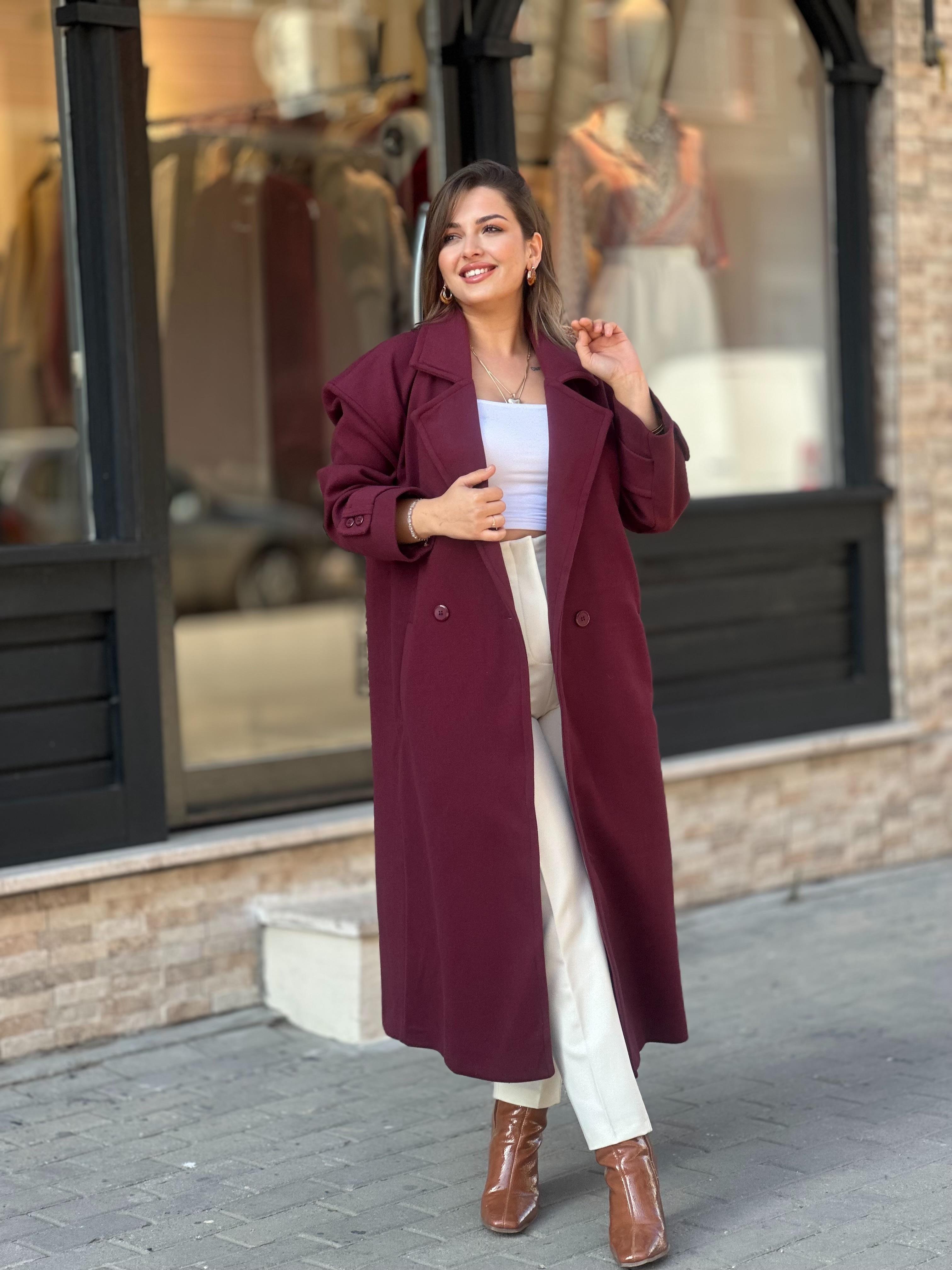 Oversize Kruvaze Bordo Kaban