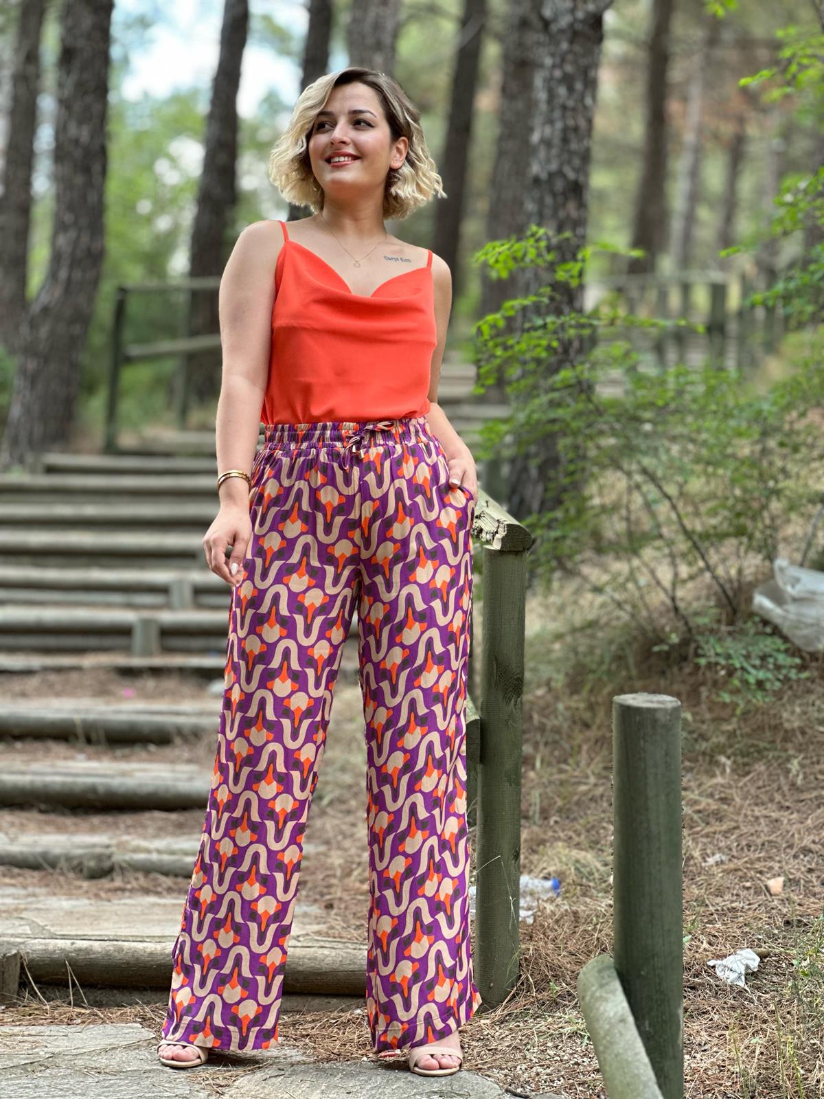 Pamuk Saten Desenli Pantalon