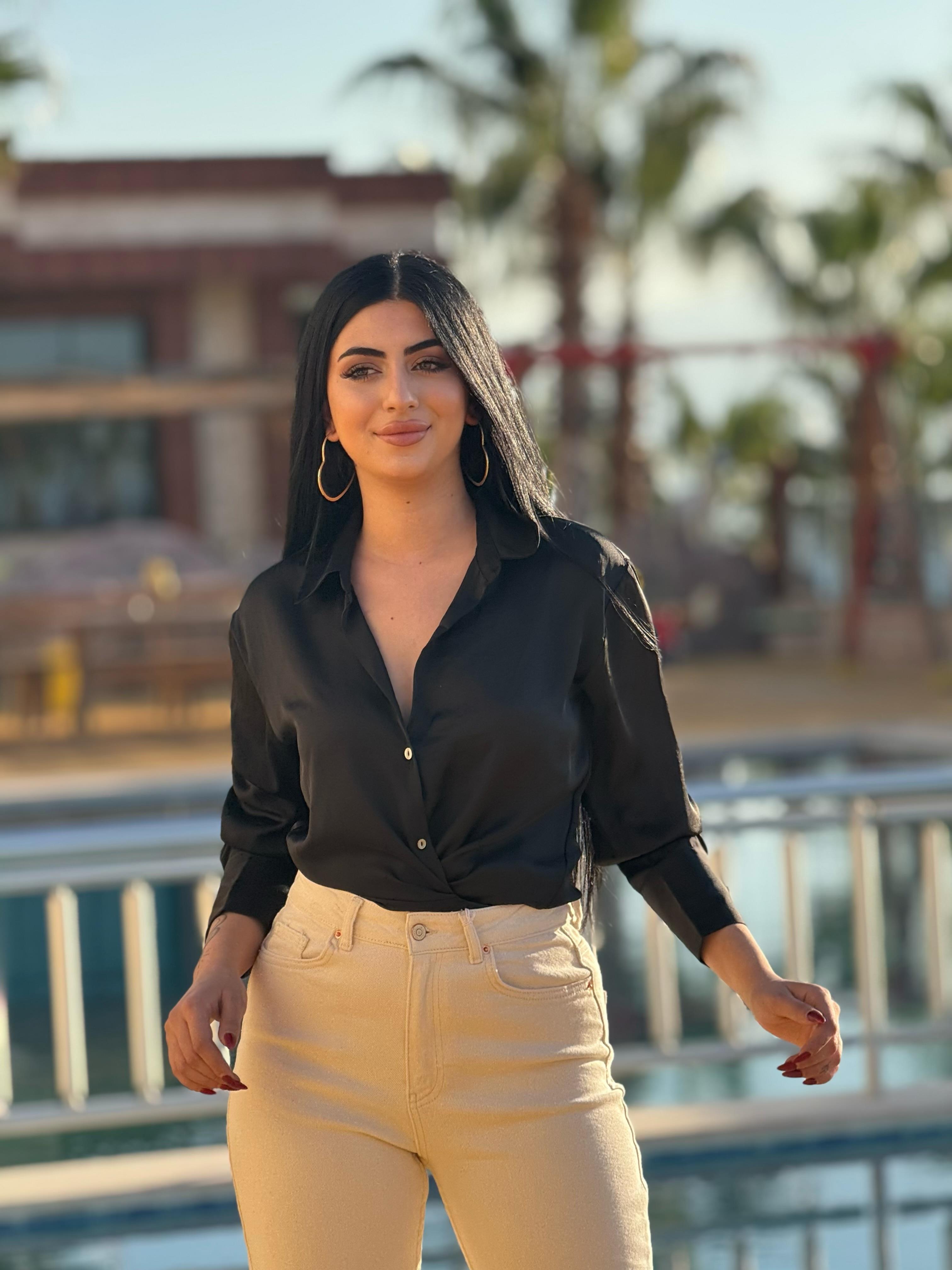 Pamuk Saten Siyah Gömlek