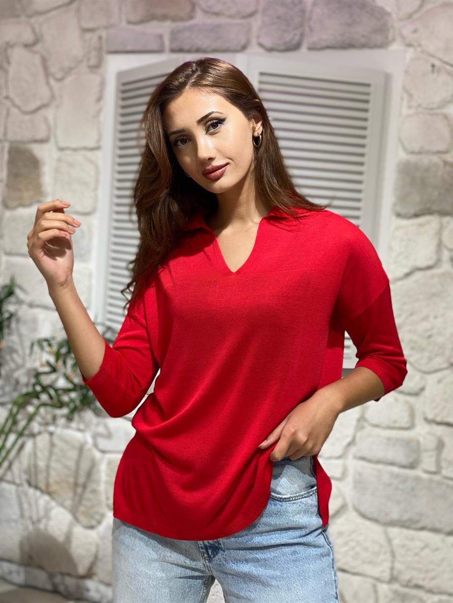 Pola Yaka Kırmızı Merserize