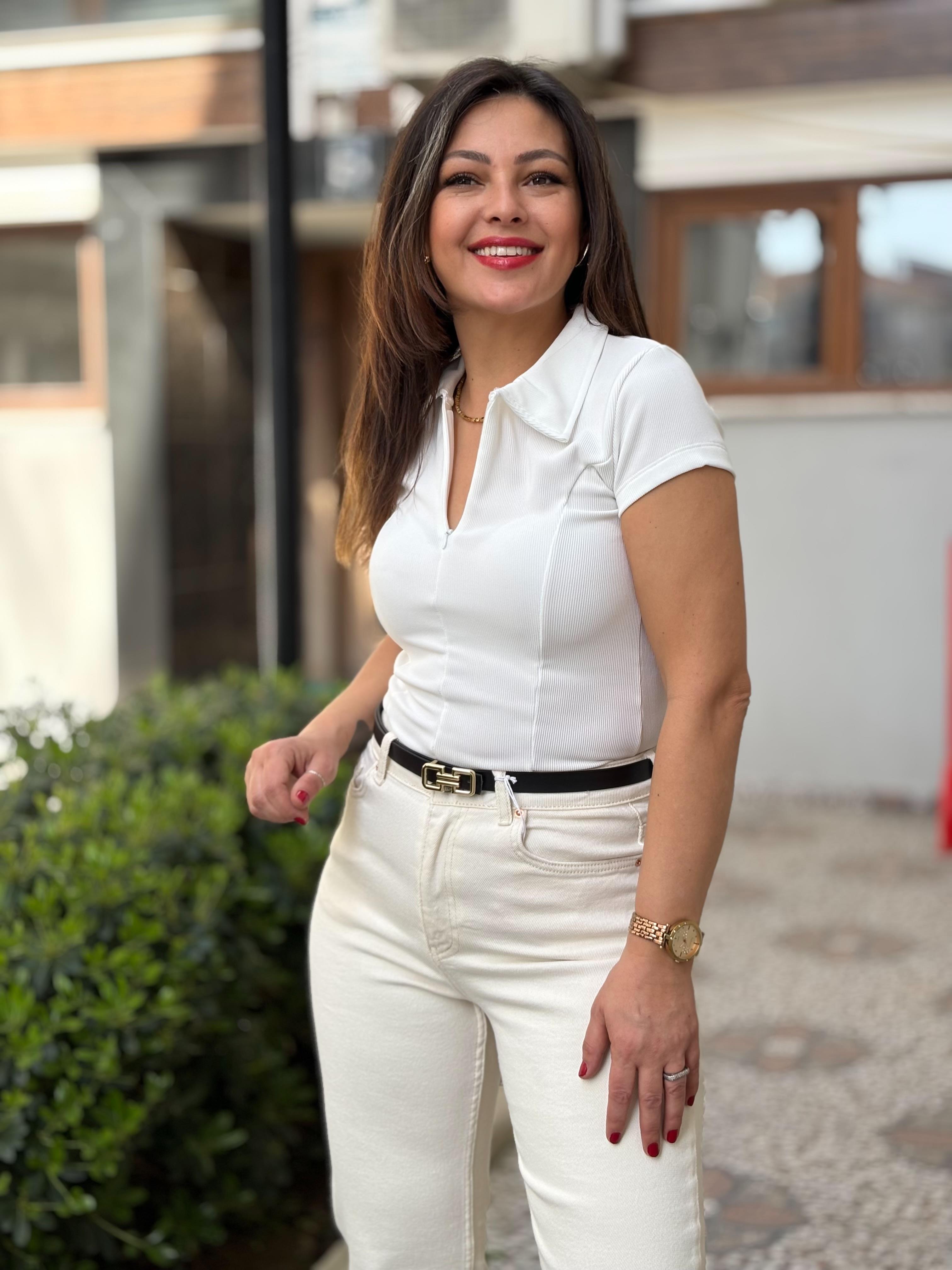 Polo Yaka Basic Çelik Beyaz