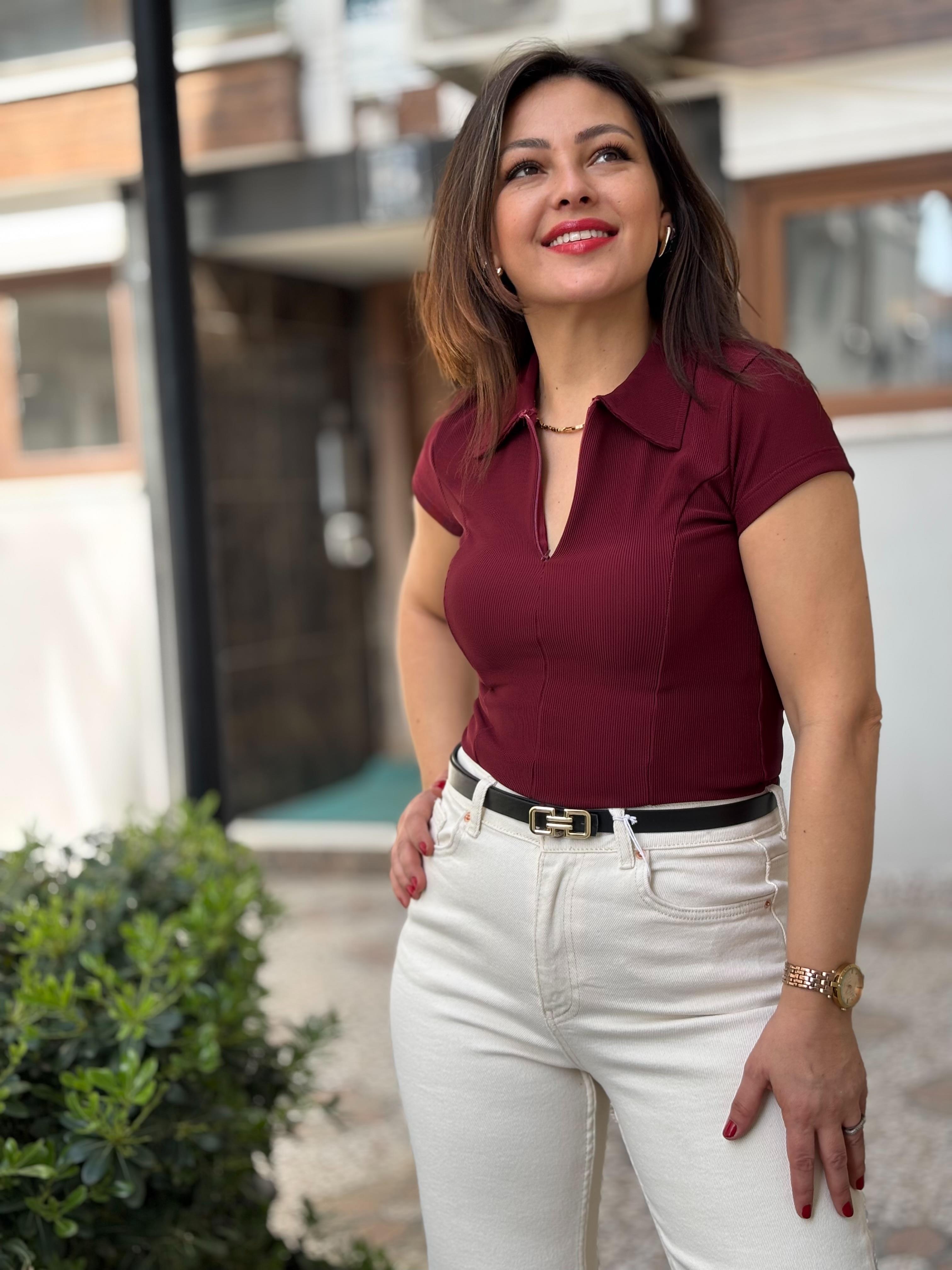 Polo Yaka Basic Çelik Bordo 