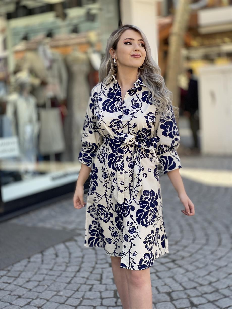 Poplin Kumaş Çiçekli Elbise