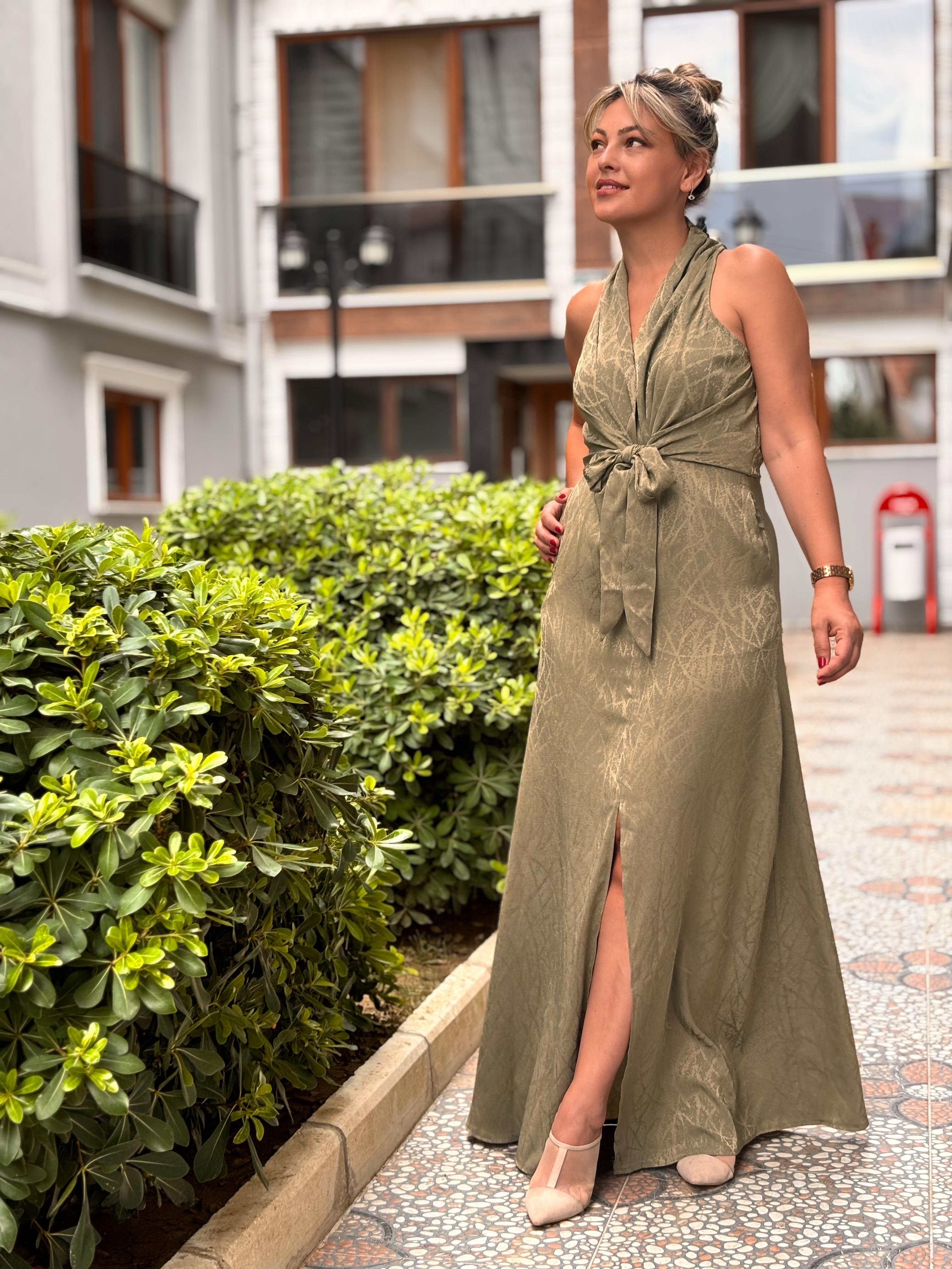 Premium Seri Saten Elbise Yeşil