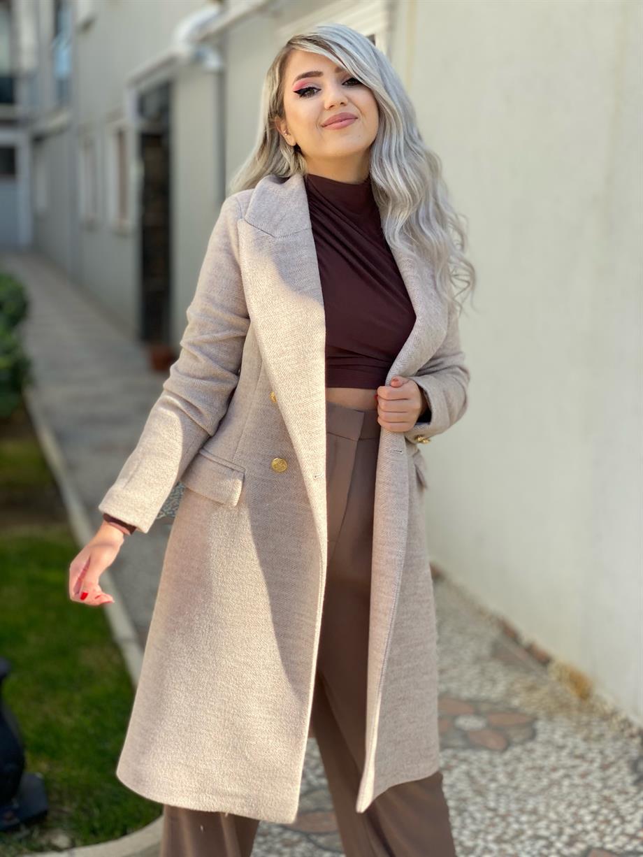 Robin Gold Düğme Detaylı Kaşe Kaban