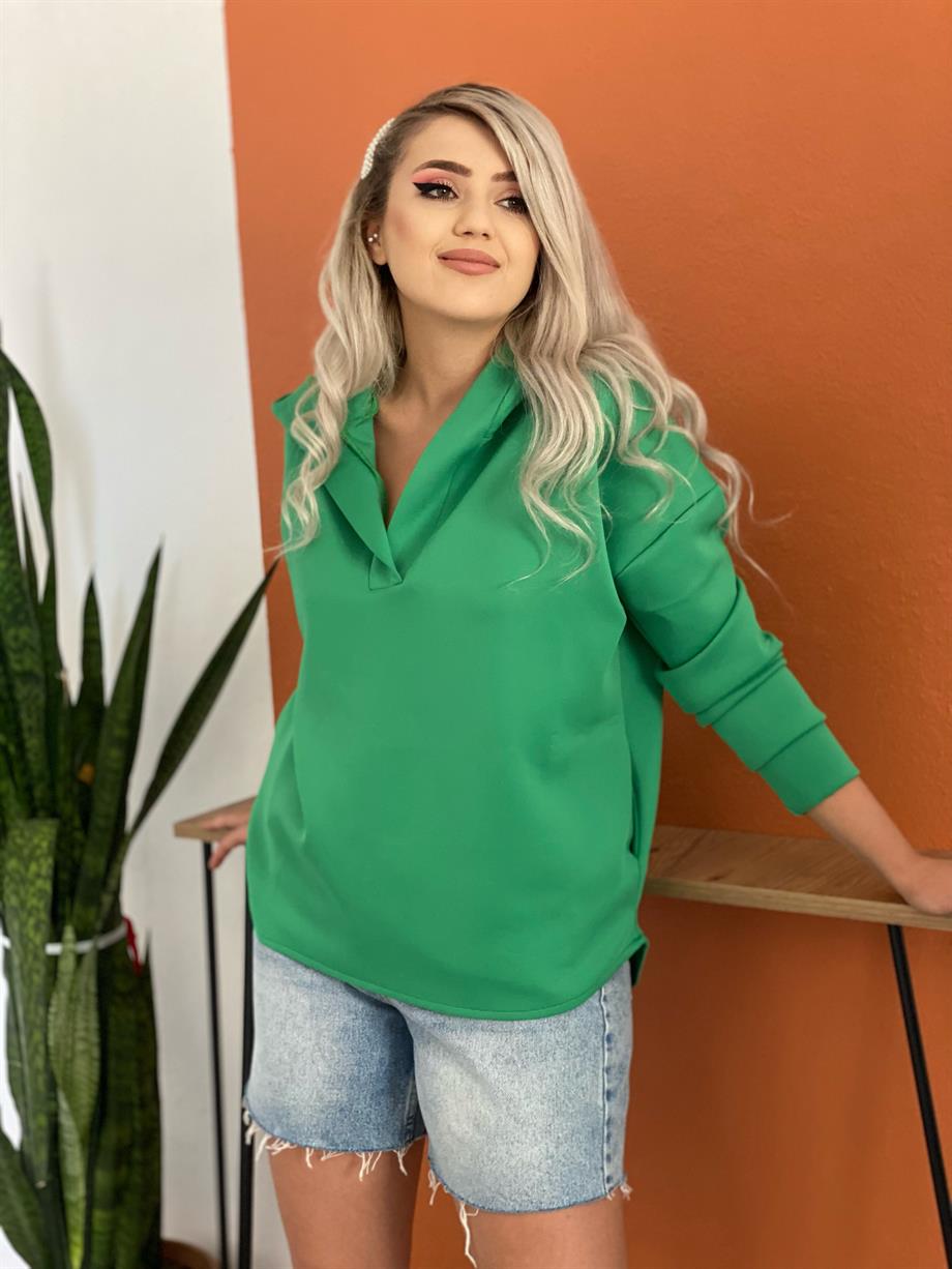 Scuba Kumaş Yeşil Kapüşonlu Sweat
