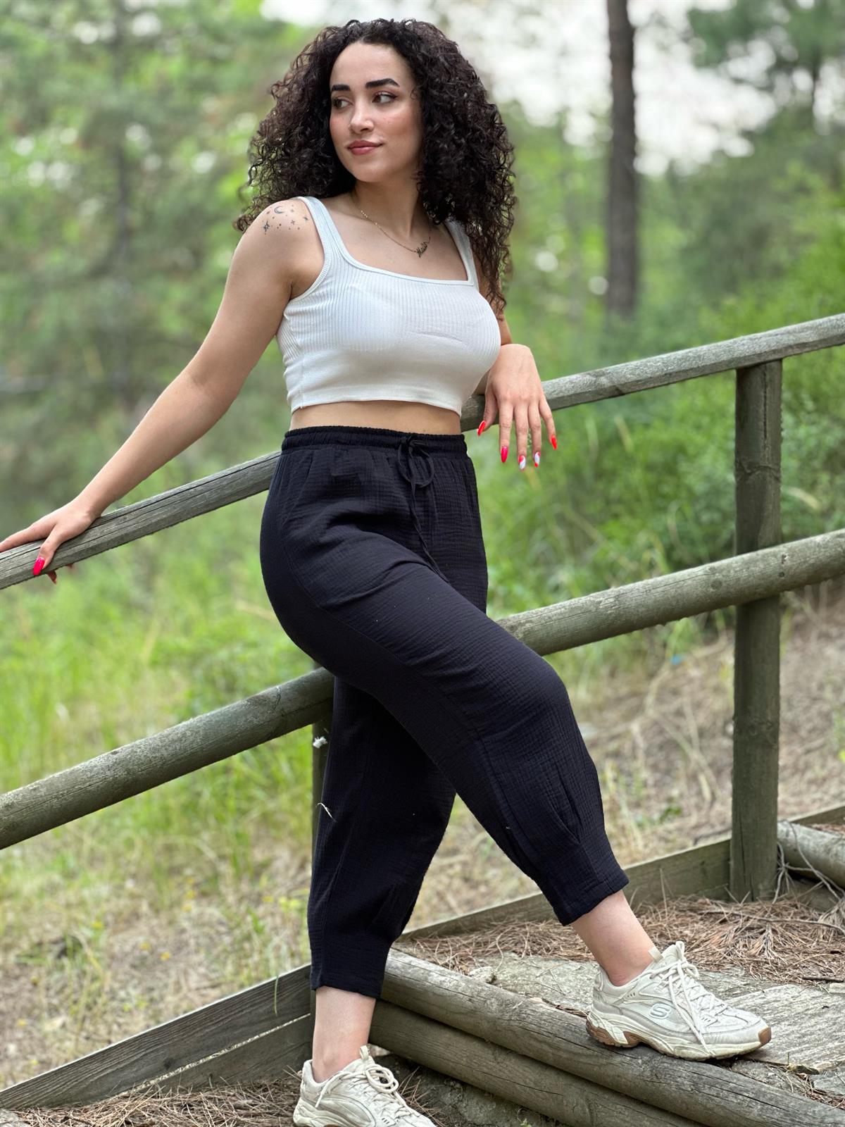 Siyah Keten Pantalon 
