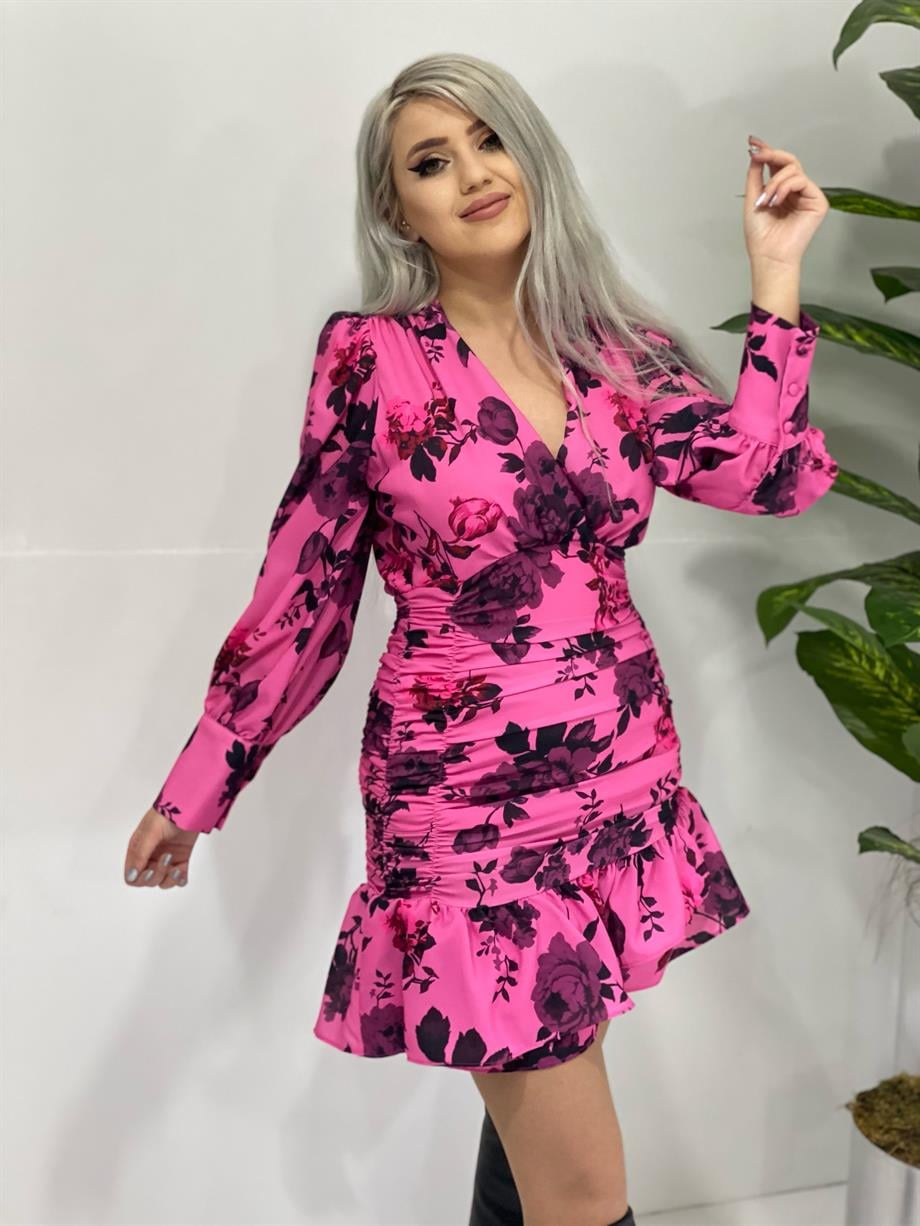Tasarım Pembe Drapeli Elbise 