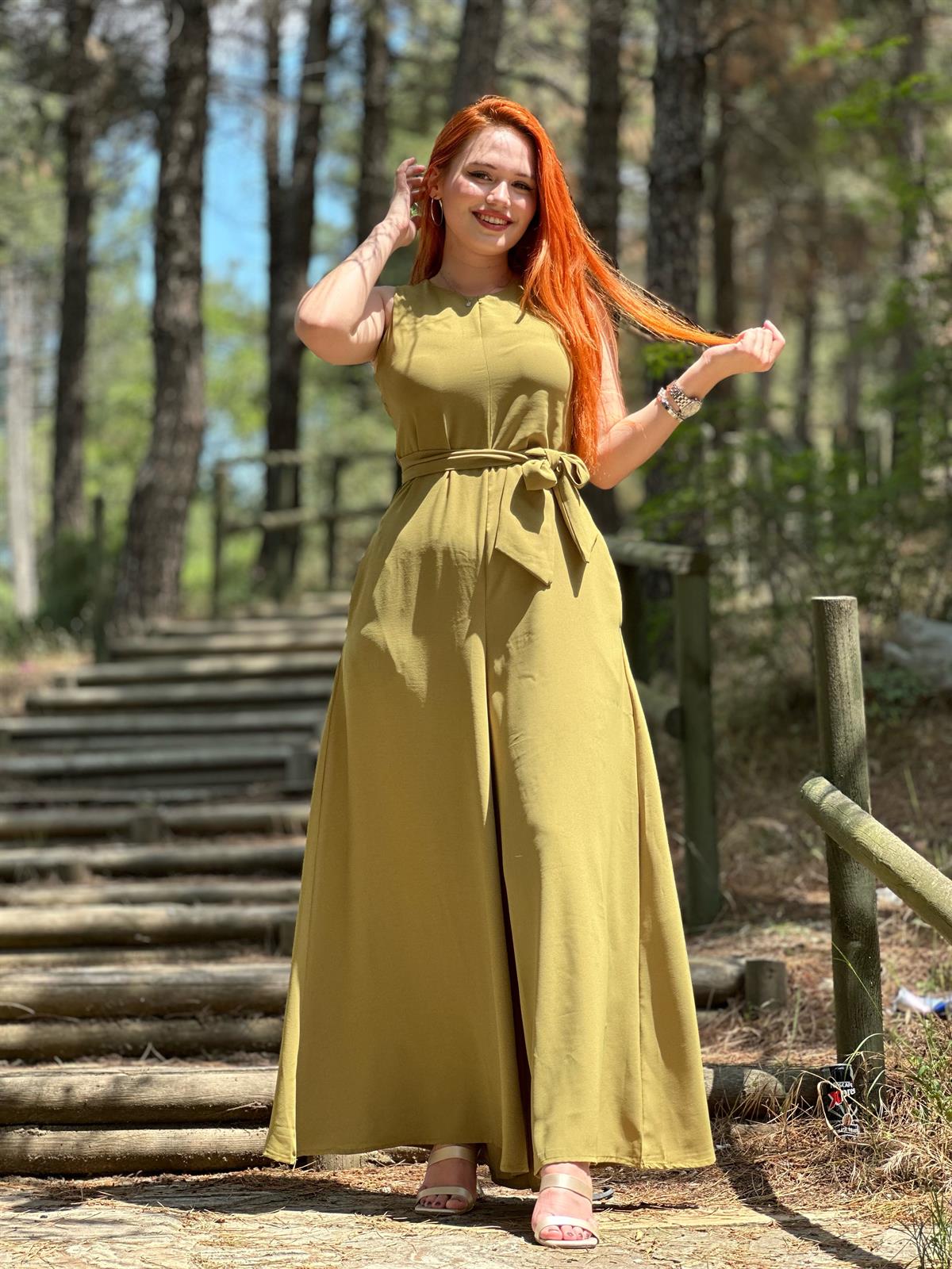 Yağ Yeşili  Kemerli Tulum