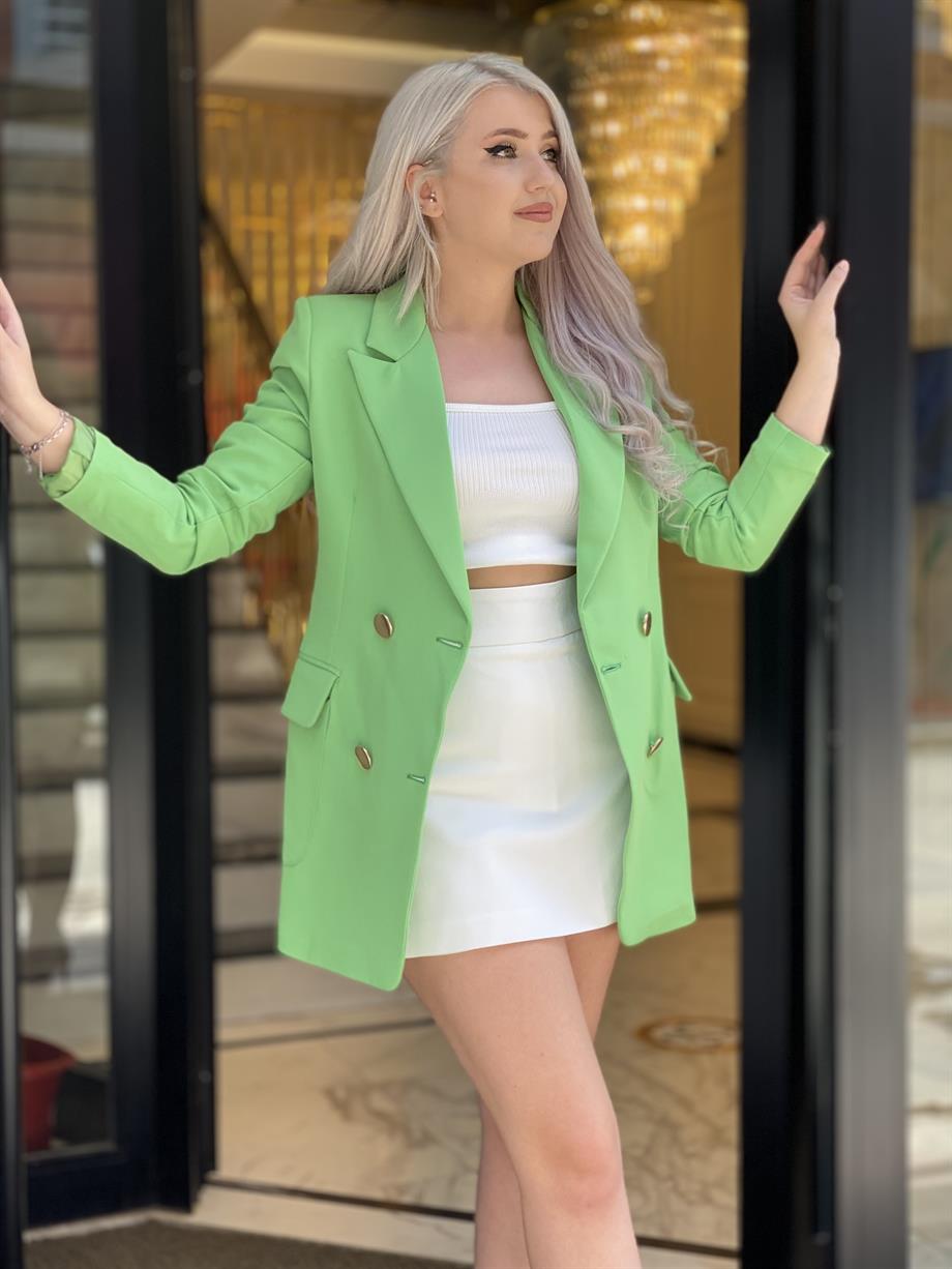 Yeşil Atlas Kapaklı Cep Blazer