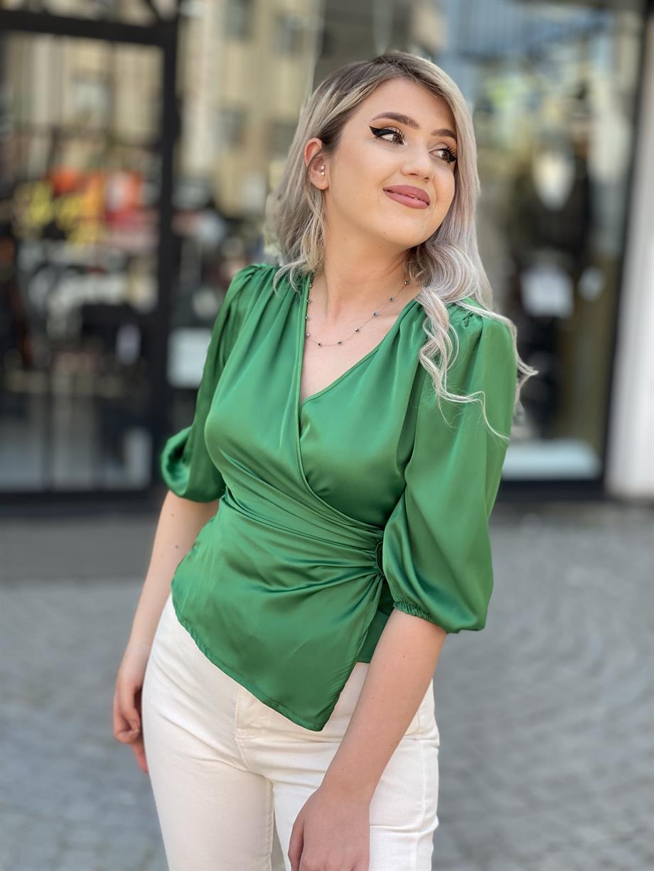 Yeşil Kruvaze Bluz 