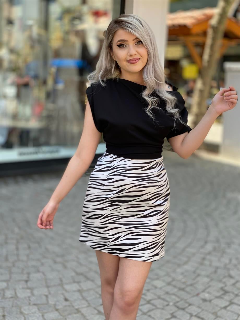Zebra Desen Saten Etek 