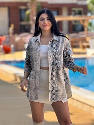 Yılan Desen Jean Ceket