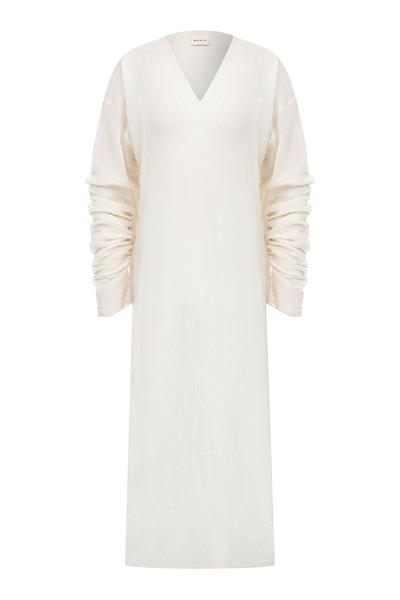 Uzun Kol Off-White Elbise